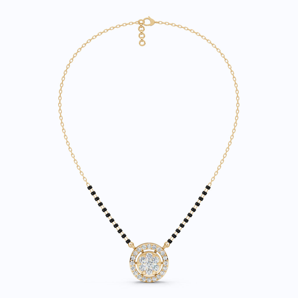 Halo Cluster Bead Chain Tanmaniya Mangalsutra in 14k Solid Gold, 0.92 TCW Round Cut Lab Diamonds, Wedding Gift for Bridal, Everyday Jewelry