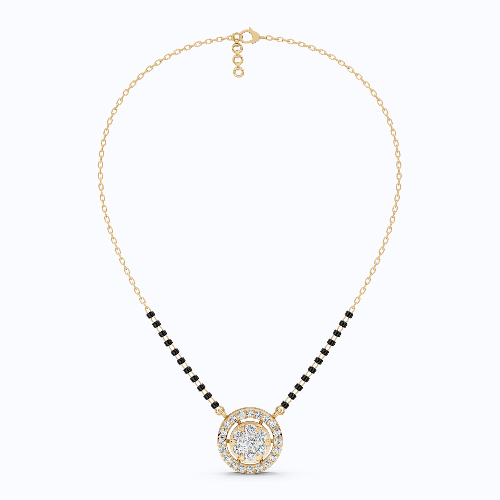 Halo Cluster Bead Chain Tanmaniya Mangalsutra in 14k Solid Gold, 0.92 TCW Round Cut Lab Diamonds, Wedding Gift for Bridal, Everyday Jewelry