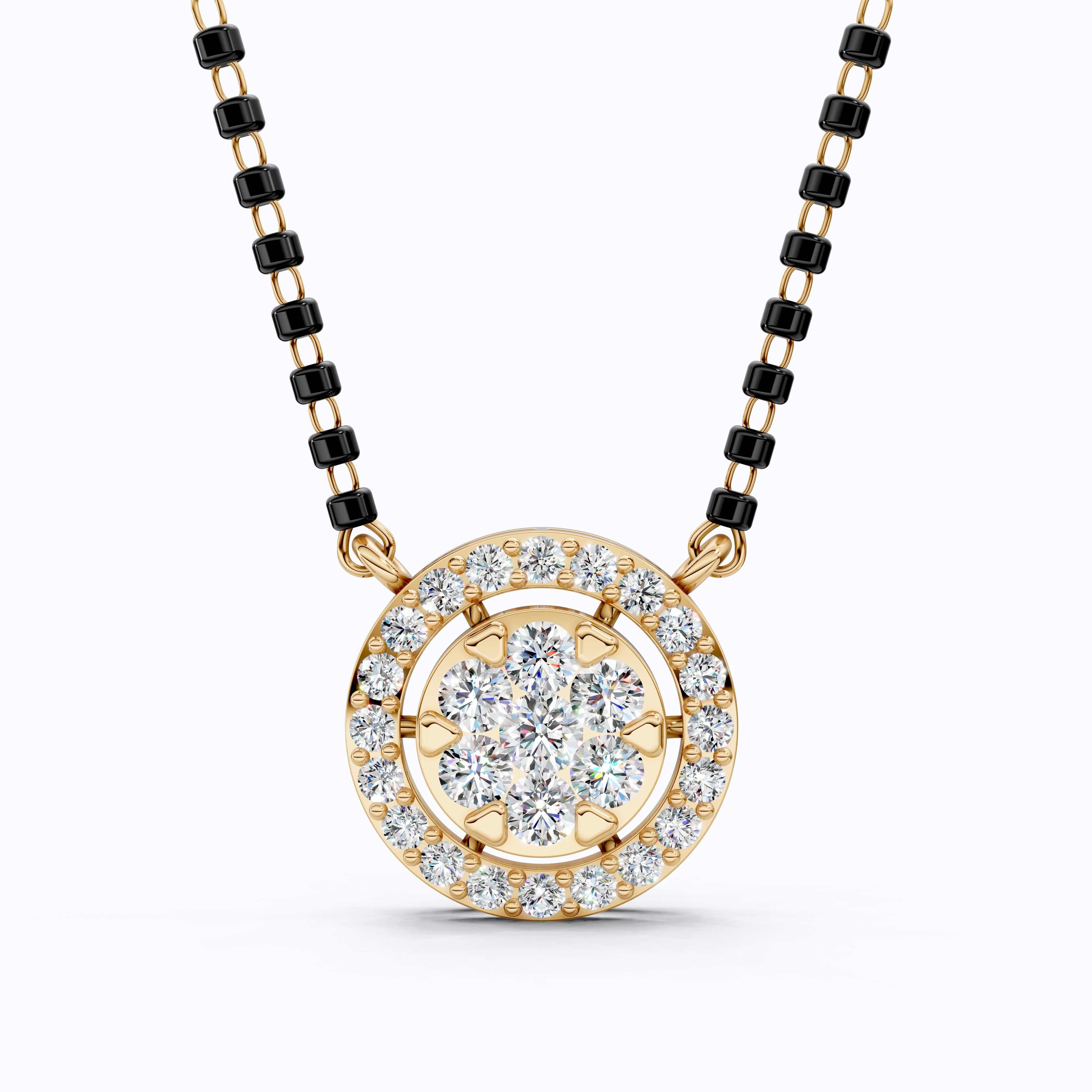 Halo Cluster Bead Chain Tanmaniya Mangalsutra in 14k Solid Gold, 0.92 TCW Round Cut Lab Diamonds, Wedding Gift for Bridal, Everyday Jewelry