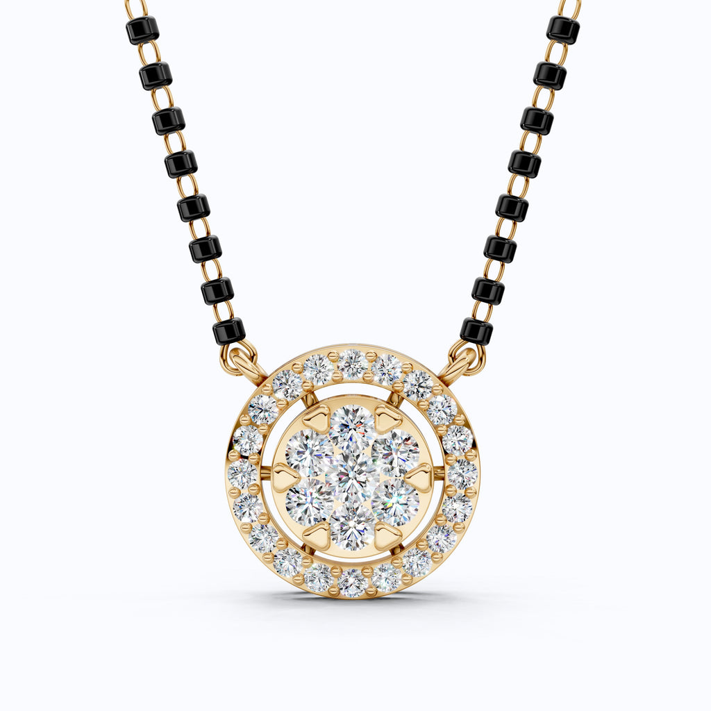 Halo Cluster Bead Chain Tanmaniya Mangalsutra in 14k Solid Gold, 0.92 TCW Round Cut Lab Diamonds, Wedding Gift for Bridal, Everyday Jewelry