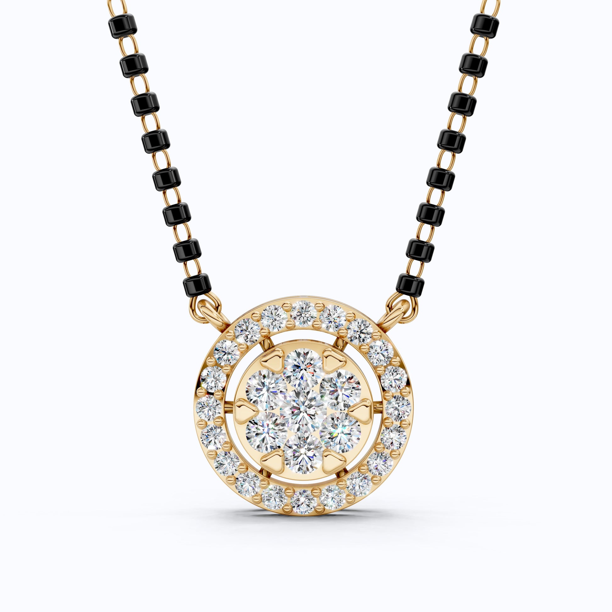 Halo Cluster Bead Chain Tanmaniya Mangalsutra in 14k Solid Gold, 0.92 TCW Round Cut Lab Diamonds, Wedding Gift for Bridal, Everyday Jewelry