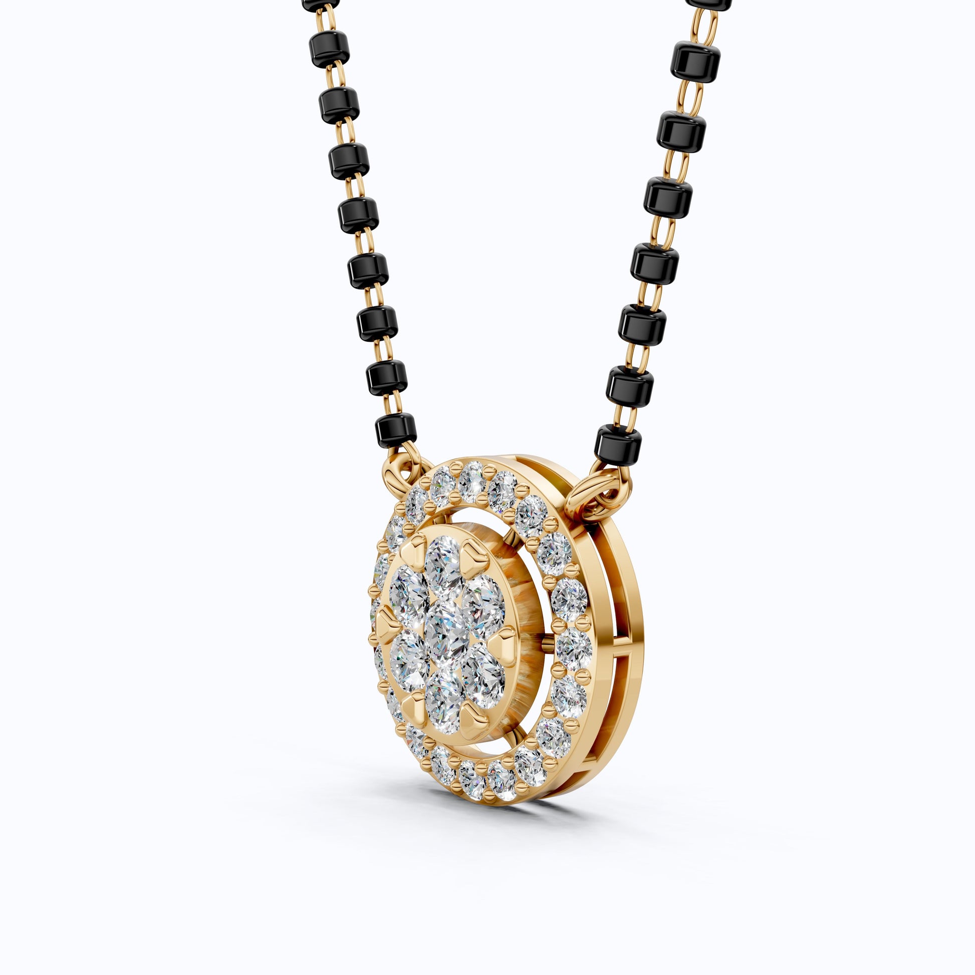 Halo Cluster Bead Chain Tanmaniya Mangalsutra in 14k Solid Gold, 0.92 TCW Round Cut Lab Diamonds, Wedding Gift for Bridal, Everyday Jewelry