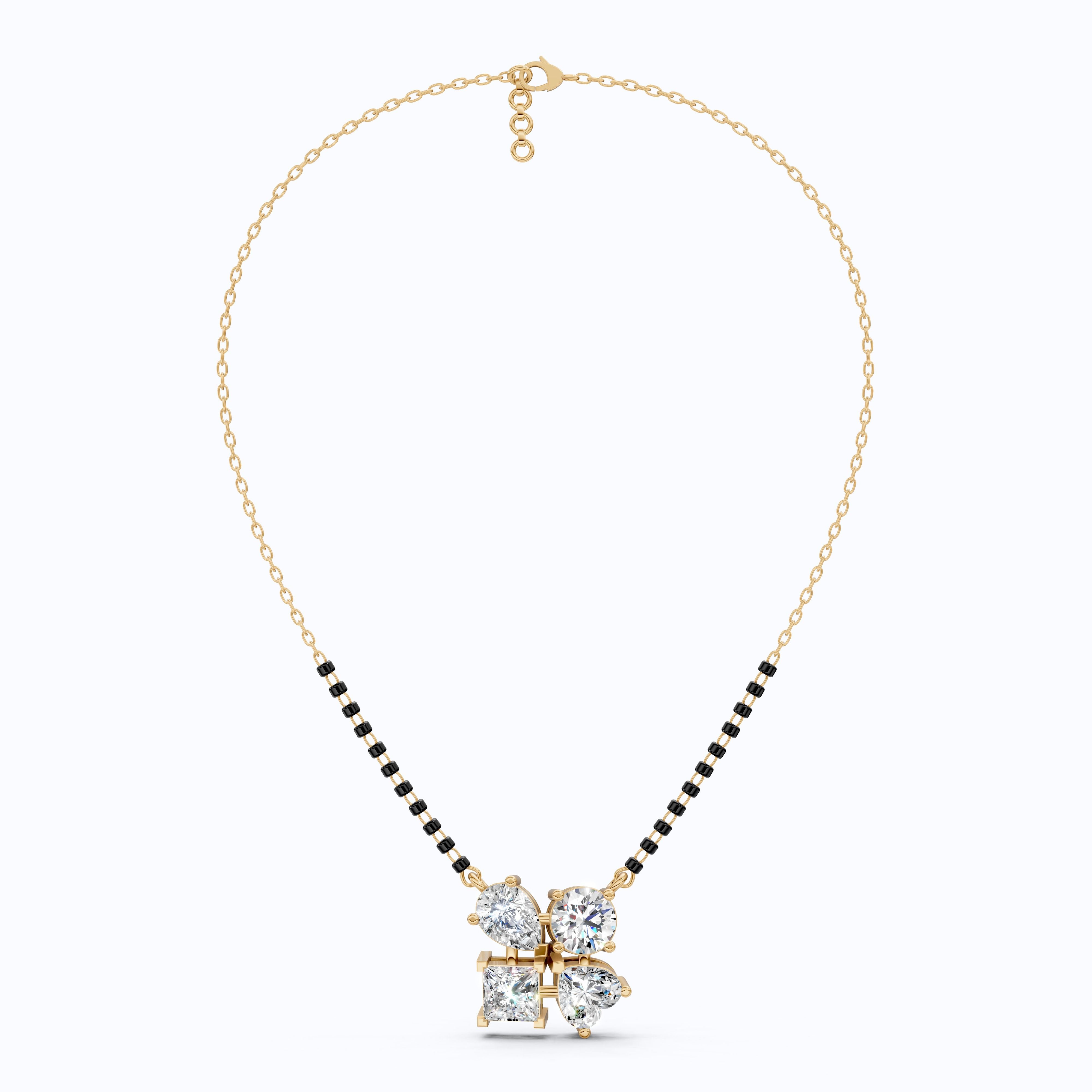 Modern Geometric Cluster Tanmaniya Mangalsutra in 14k Solid Gold, 4.25 TCW Multi Stone Lab Diamonds, Wedding Gift for Women, Everyday Jewelry