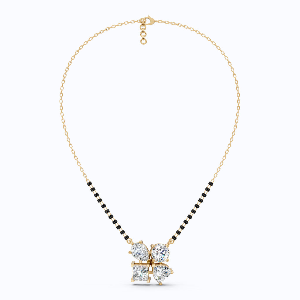 Modern Geometric Cluster Tanmaniya Mangalsutra in 14k Solid Gold, 4.25 TCW Multi Stone Lab Diamonds, Wedding Gift for Women, Everyday Jewelry