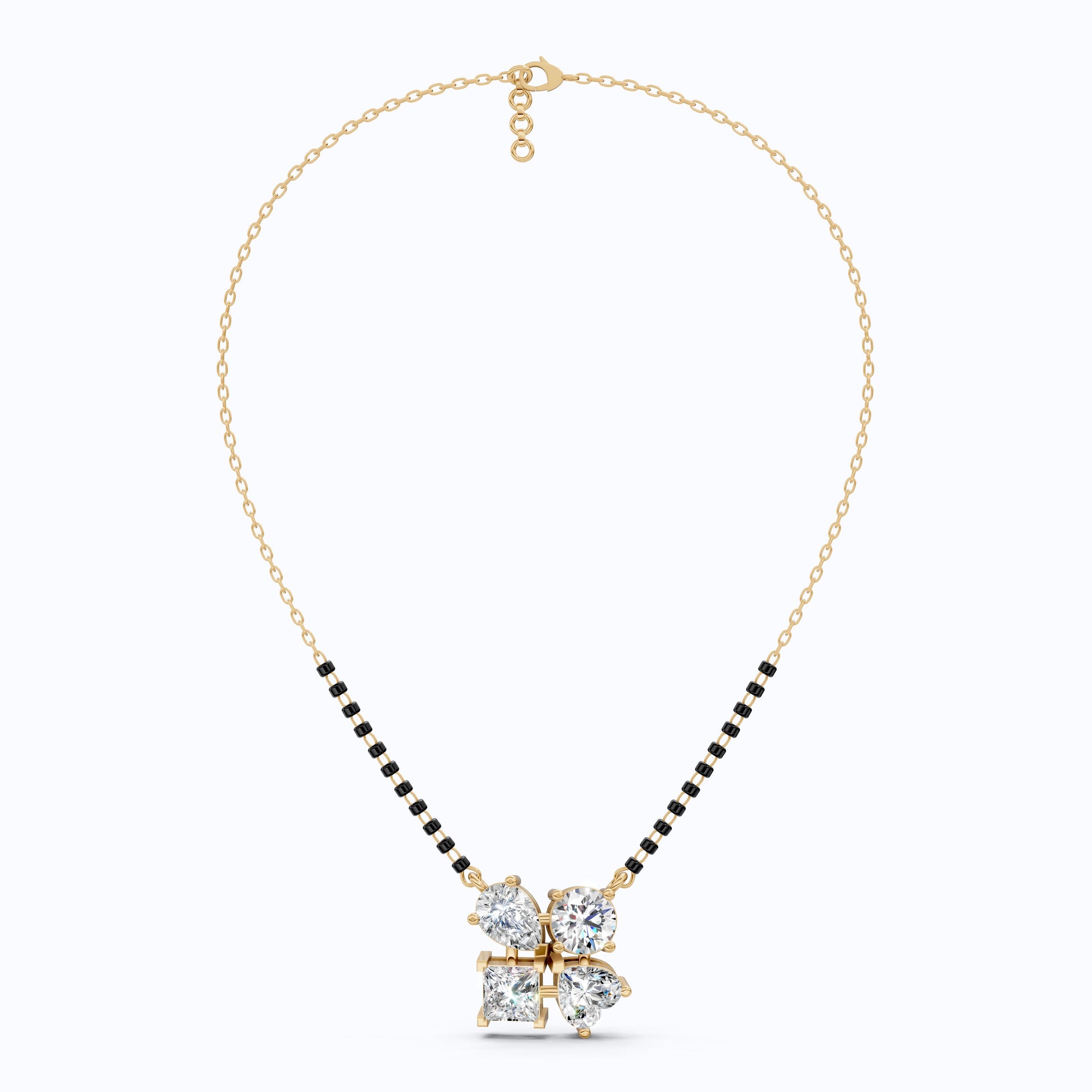 Modern Geometric Cluster Tanmaniya Mangalsutra in 14k Solid Gold, 4.25 TCW Multi Stone Lab Diamonds, Wedding Gift for Women, Everyday Jewelry