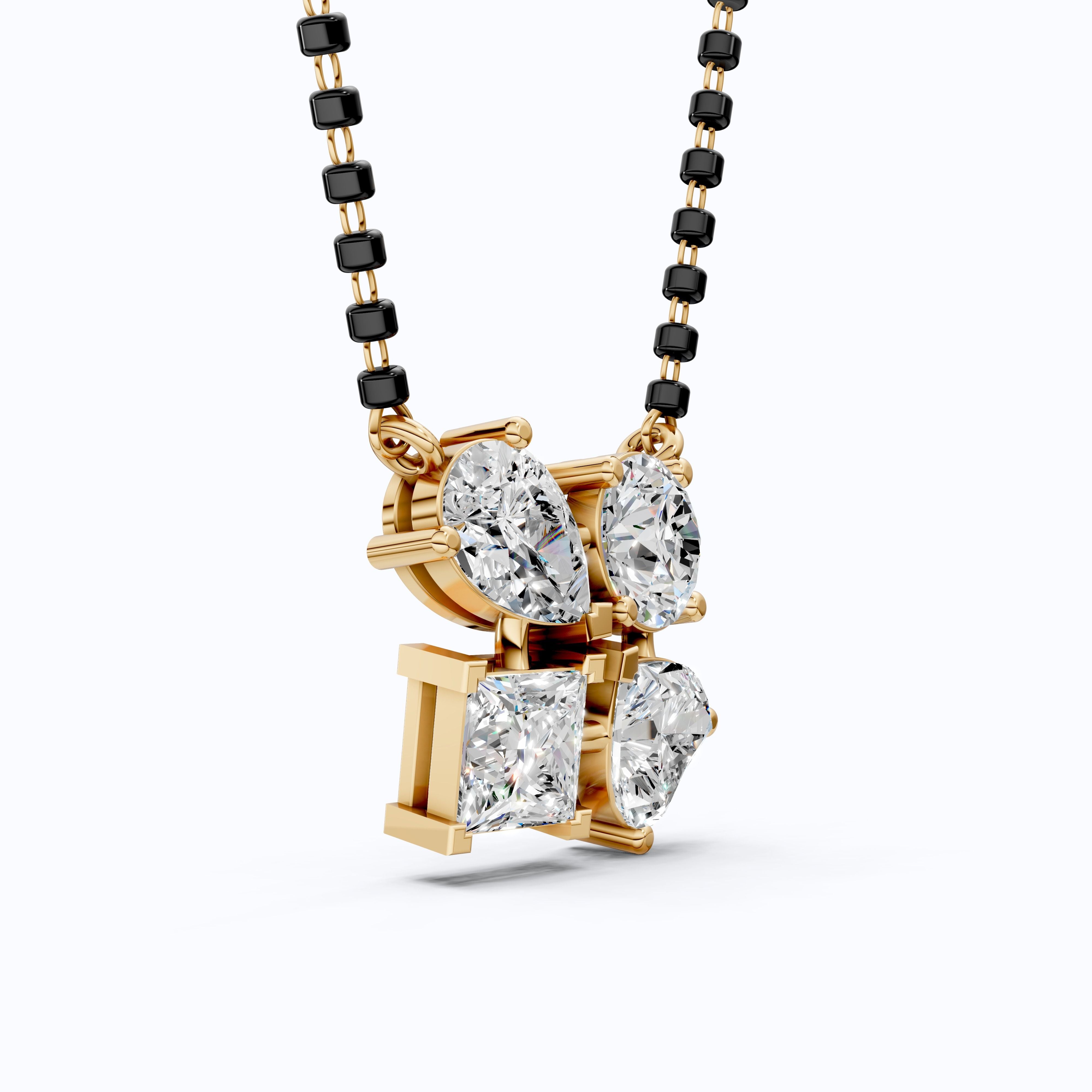 Modern Geometric Cluster Tanmaniya Mangalsutra in 14k Solid Gold, 4.25 TCW Multi Stone Lab Diamonds, Wedding Gift for Women, Everyday Jewelry