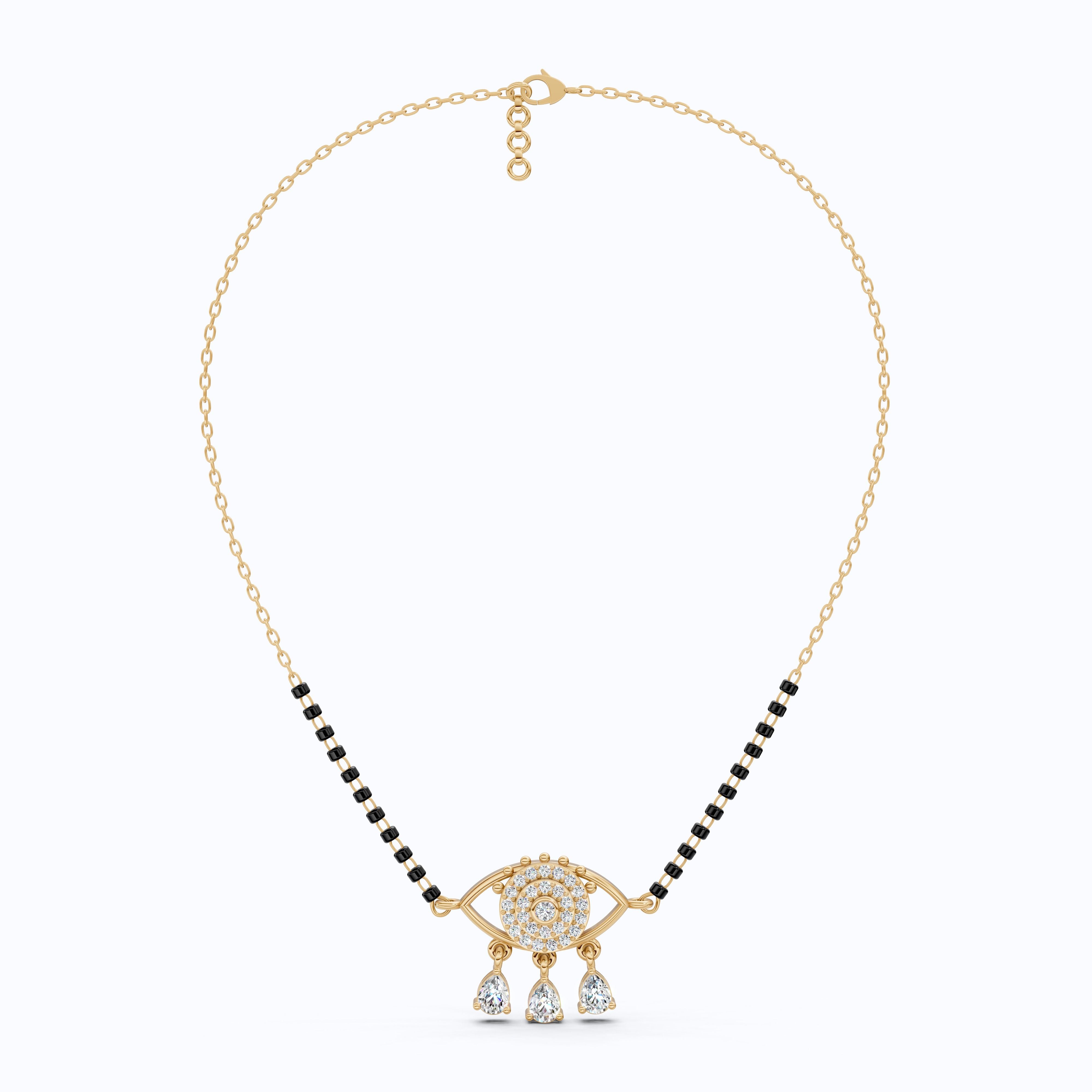 Halo Evil Eye Tanmaniya Mangalsutra Necklace in 14K Solid Gold, 0.63 TCW Round Cut Lab Created Diamond, Bridal Jewelry, Wedding Gift for Wife, Everyday Jewelry