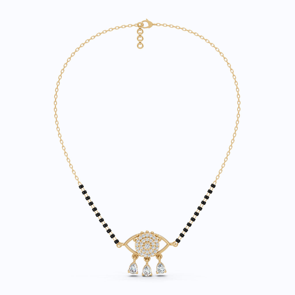 Halo Evil Eye Tanmaniya Mangalsutra Necklace in 14K Solid Gold, 0.63 TCW Round Cut Lab Created Diamond, Bridal Jewelry, Wedding Gift for Wife, Everyday Jewelry