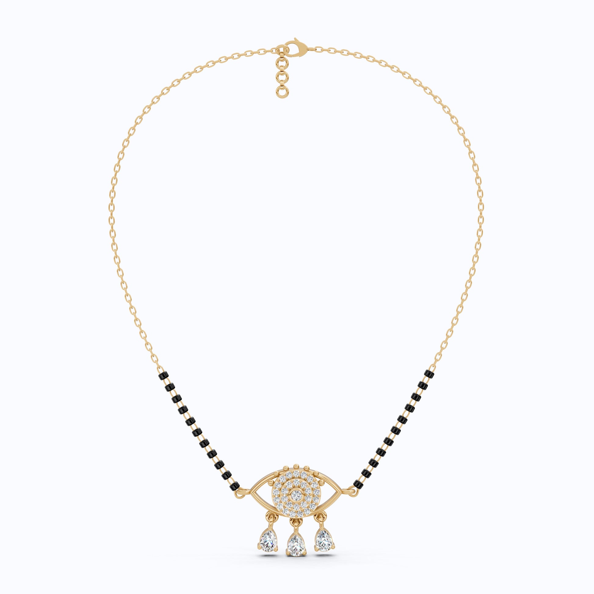 Halo Evil Eye Tanmaniya Mangalsutra Necklace in 14K Solid Gold, 0.63 TCW Round Cut Lab Created Diamond, Bridal Jewelry, Wedding Gift for Wife, Everyday Jewelry