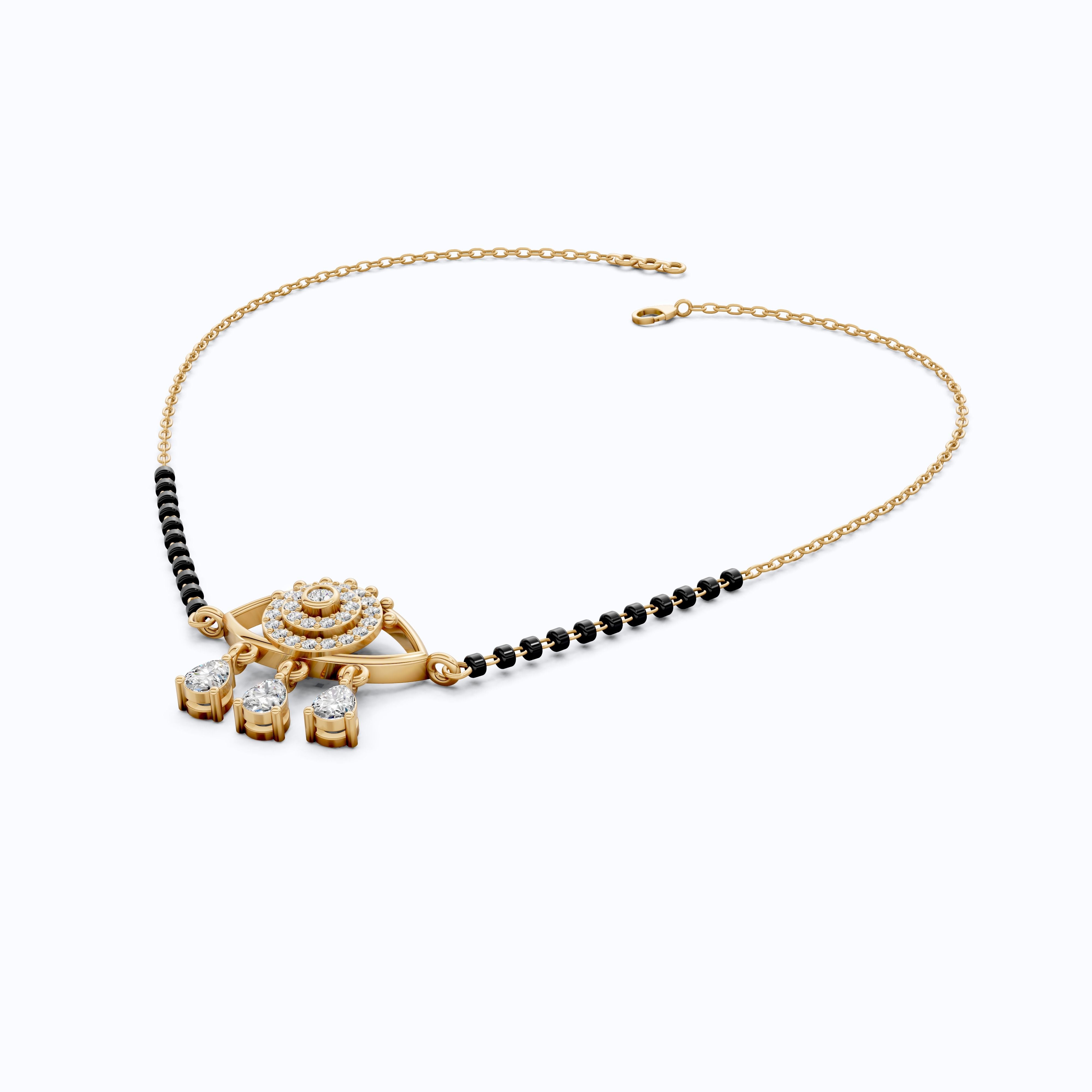 Halo Evil Eye Tanmaniya Mangalsutra Necklace in 14K Solid Gold, 0.63 TCW Round Cut Lab Created Diamond, Bridal Jewelry, Wedding Gift for Wife, Everyday Jewelry