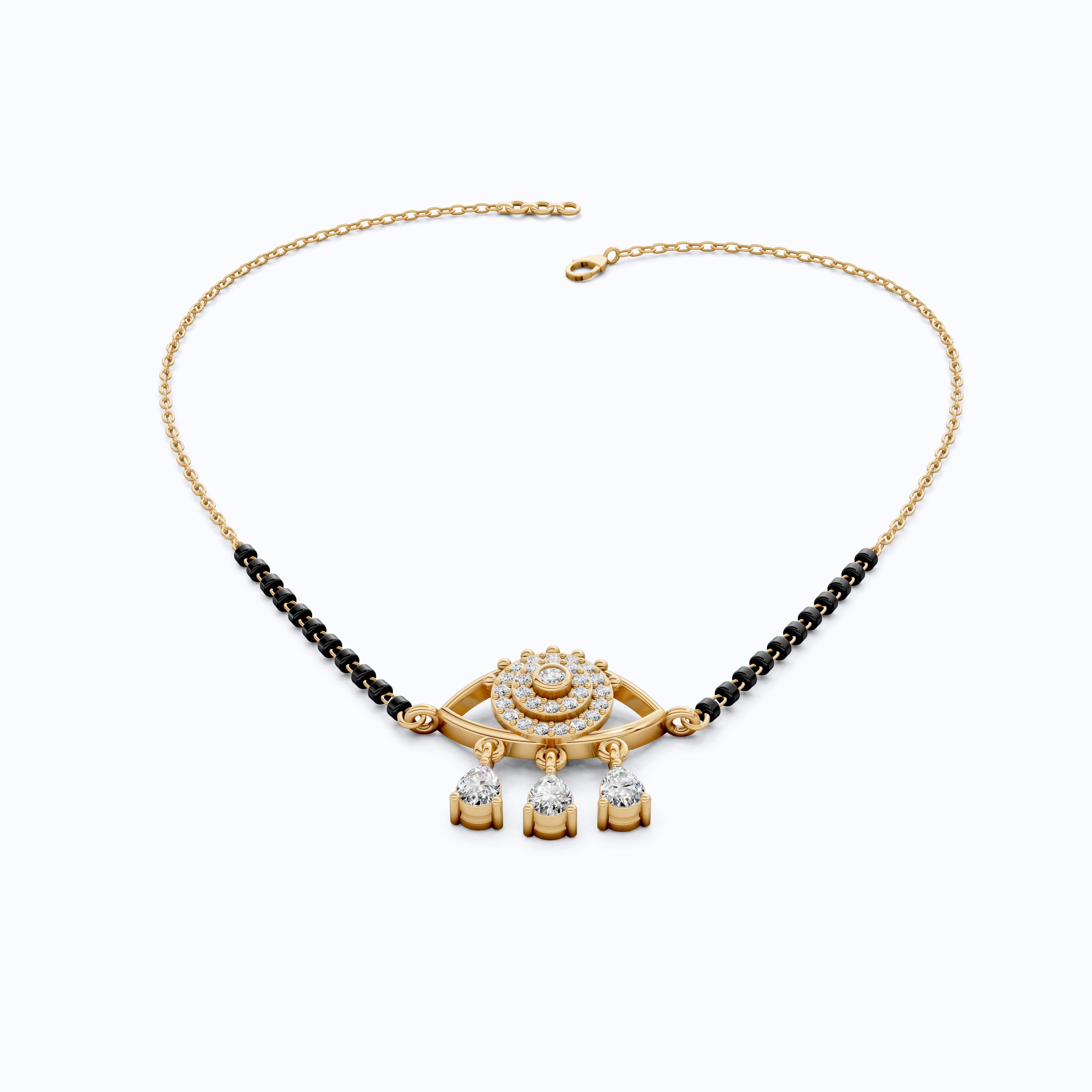 Halo Evil Eye Tanmaniya Mangalsutra Necklace in 14K Solid Gold, 0.63 TCW Round Cut Lab Created Diamond, Bridal Jewelry, Wedding Gift for Wife, Everyday Jewelry