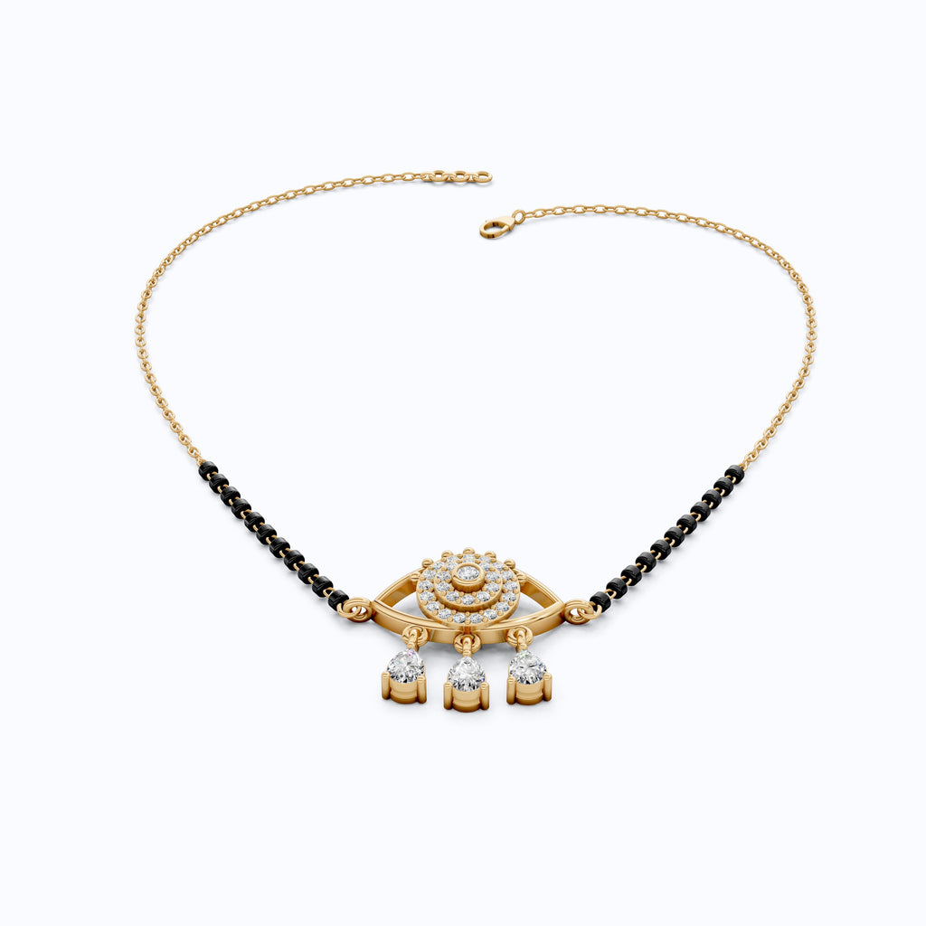Halo Evil Eye Tanmaniya Mangalsutra Necklace in 14K Solid Gold, 0.63 TCW Round Cut Lab Created Diamond, Bridal Jewelry, Wedding Gift for Wife, Everyday Jewelry