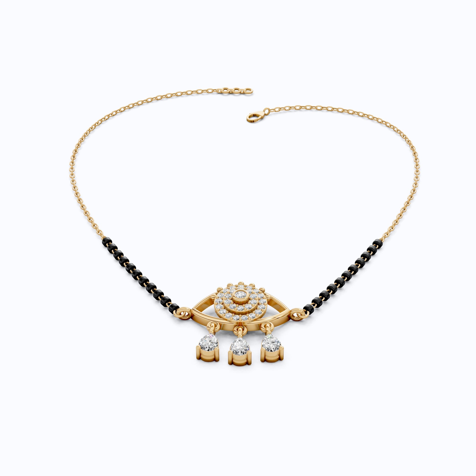 Halo Evil Eye Tanmaniya Mangalsutra Necklace in 14K Solid Gold, 0.63 TCW Round Cut Lab Created Diamond, Bridal Jewelry, Wedding Gift for Wife, Everyday Jewelry