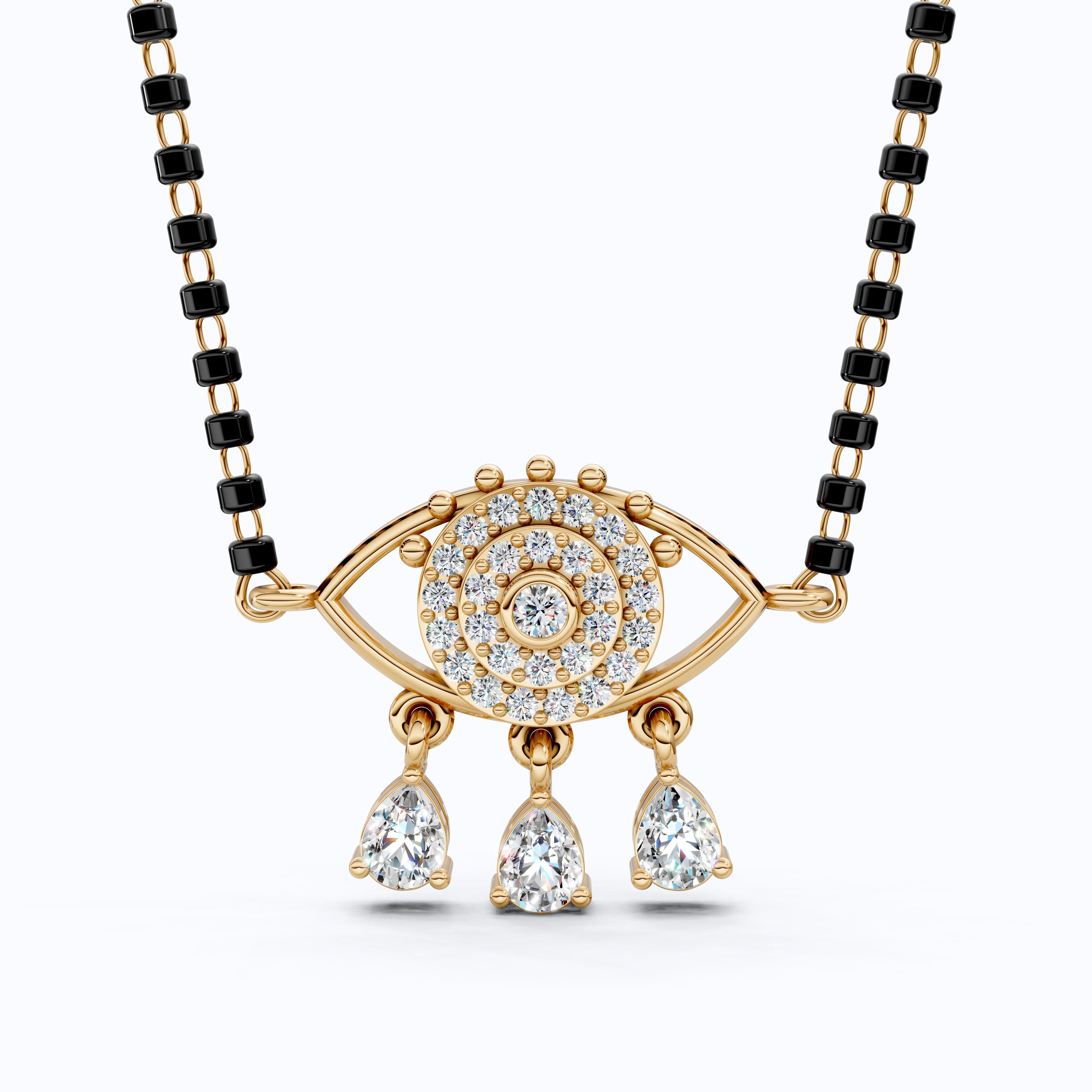 Halo Evil Eye Tanmaniya Mangalsutra Necklace in 14K Solid Gold, 0.63 TCW Round Cut Lab Created Diamond, Bridal Jewelry, Wedding Gift for Wife, Everyday Jewelry
