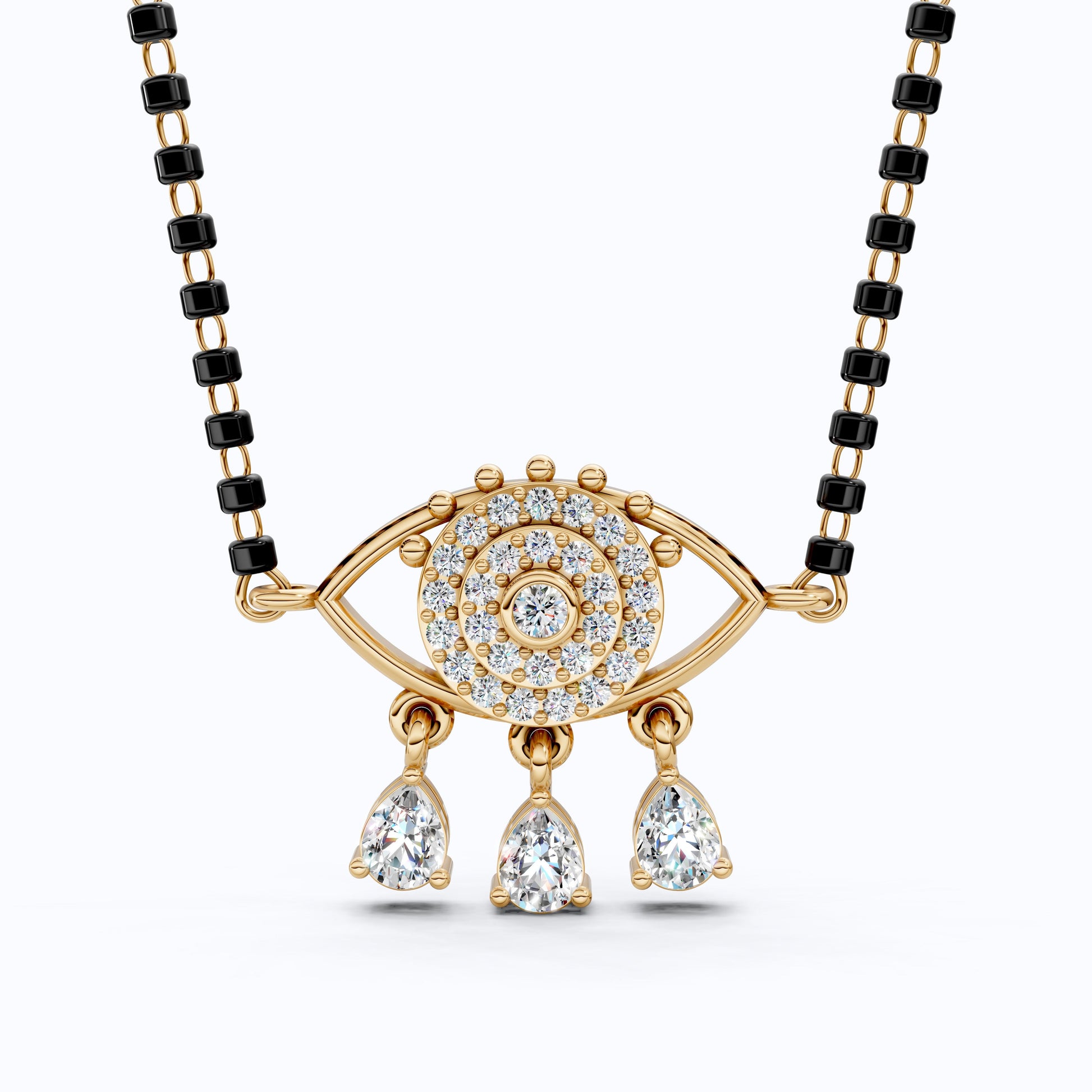 Halo Evil Eye Tanmaniya Mangalsutra Necklace in 14K Solid Gold, 0.63 TCW Round Cut Lab Created Diamond, Bridal Jewelry, Wedding Gift for Wife, Everyday Jewelry