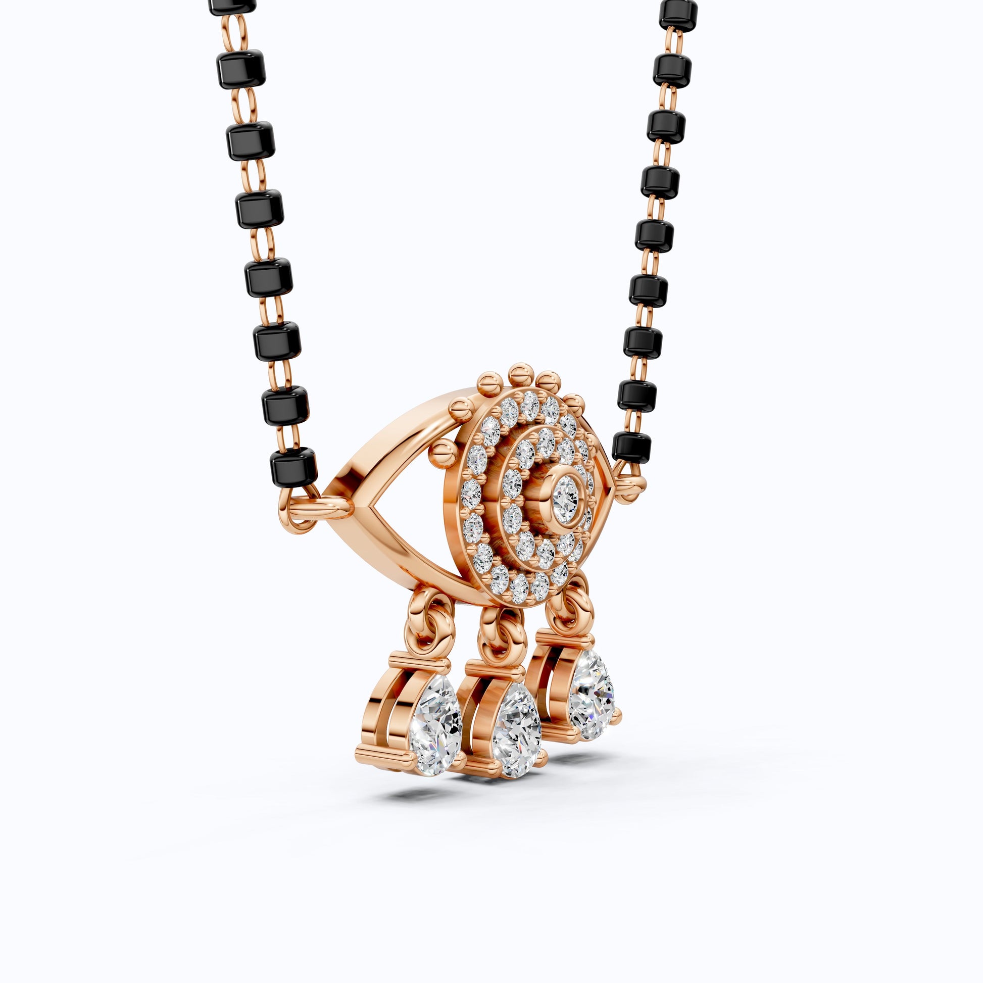 Halo Evil Eye Tanmaniya Mangalsutra Necklace in 14K Solid Gold, 0.63 TCW Round Cut Lab Created Diamond, Bridal Jewelry, Wedding Gift for Wife, Everyday Jewelry