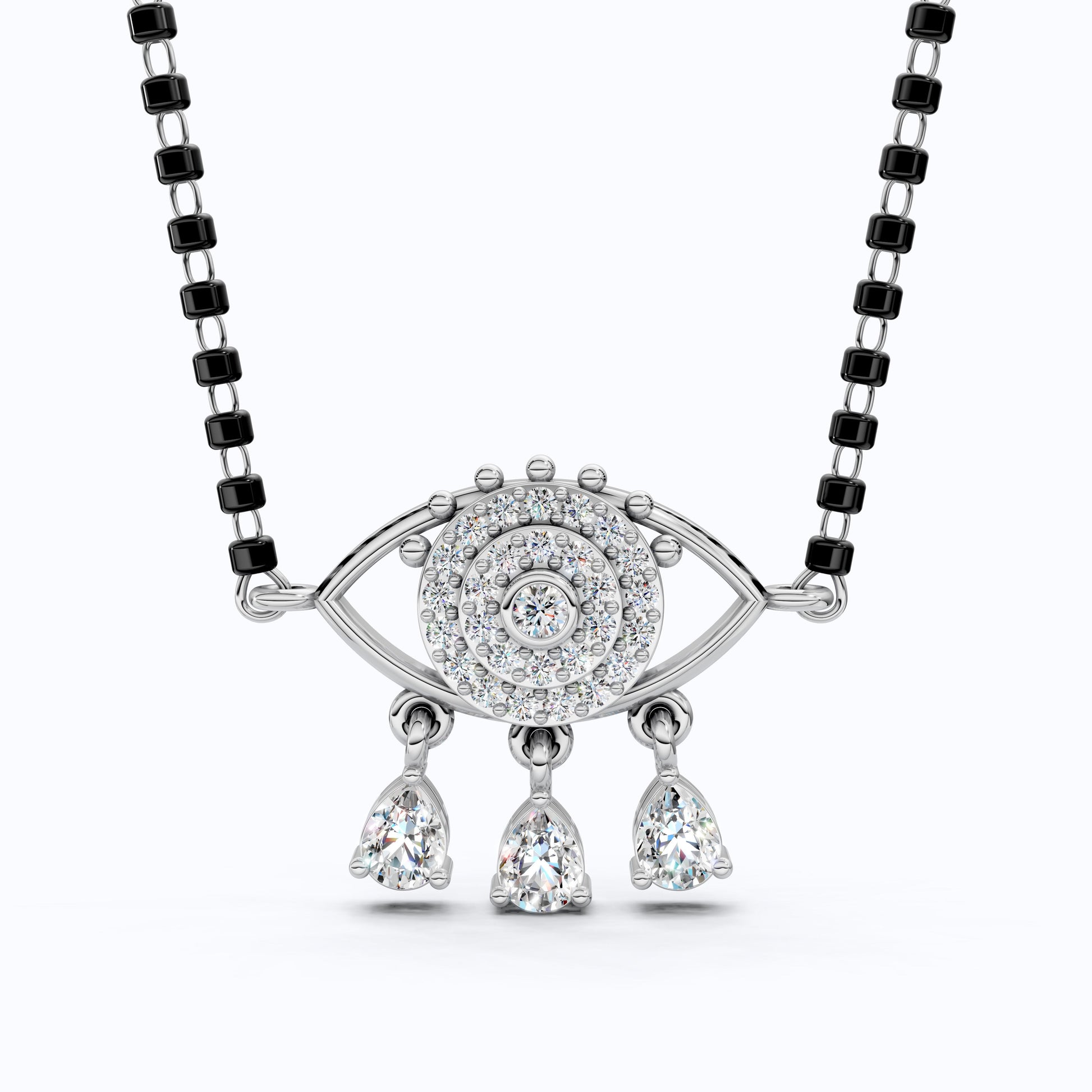 Halo Evil Eye Tanmaniya Mangalsutra Necklace in 14K Solid Gold, 0.63 TCW Round Cut Lab Created Diamond, Bridal Jewelry, Wedding Gift for Wife, Everyday Jewelry