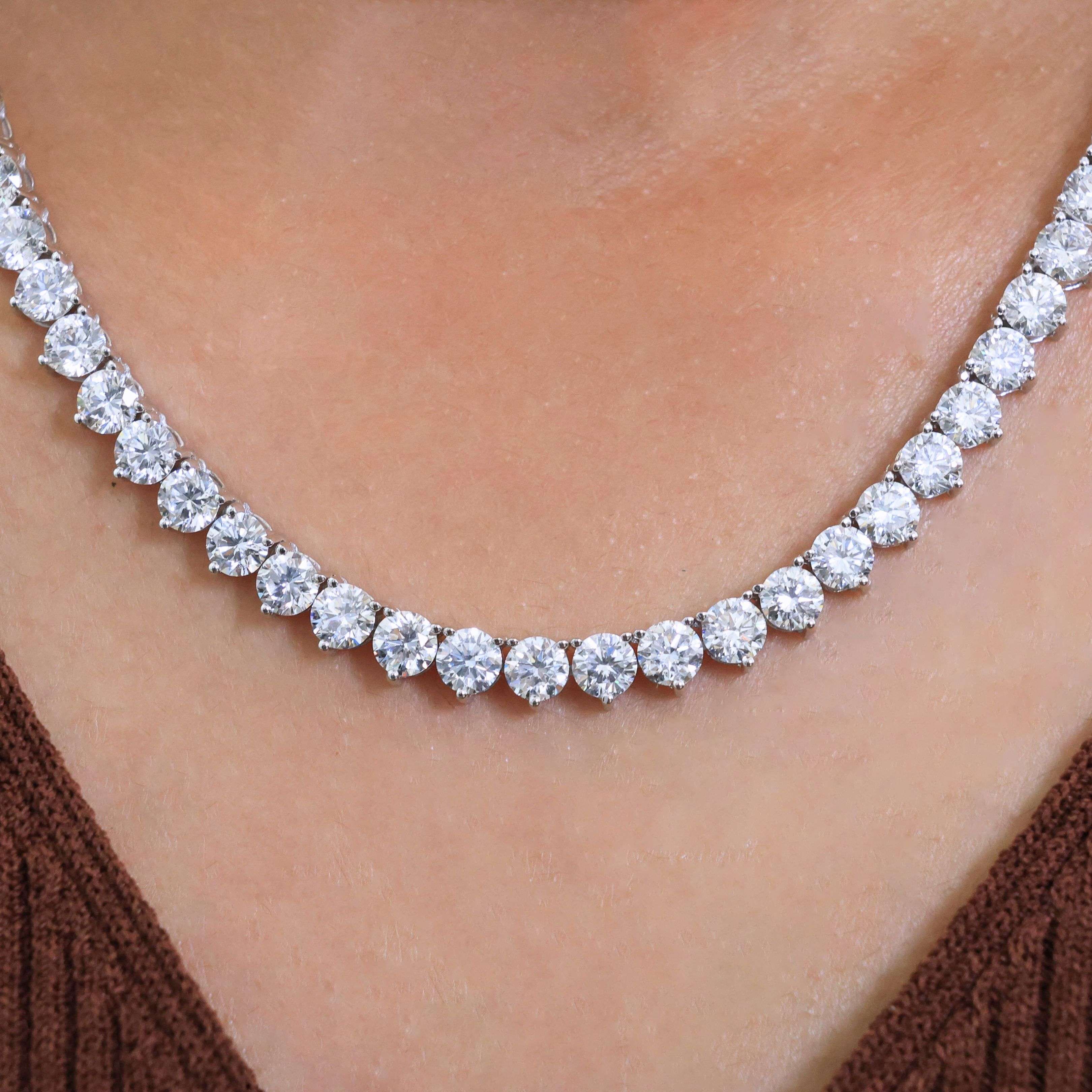 16.50 Inch Elegant Fine Tennis Necklace in 14K Solid Gold, 29.10 TCW Round Cut Lab Grown Diamonds, Anniversary Gift for Wife, Fine Jewelry