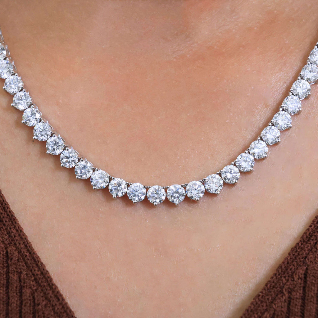 16.50 Inch Elegant Fine Tennis Necklace in 14K Solid Gold, 29.10 TCW Round Cut Lab Grown Diamonds, Anniversary Gift for Wife, Fine Jewelry