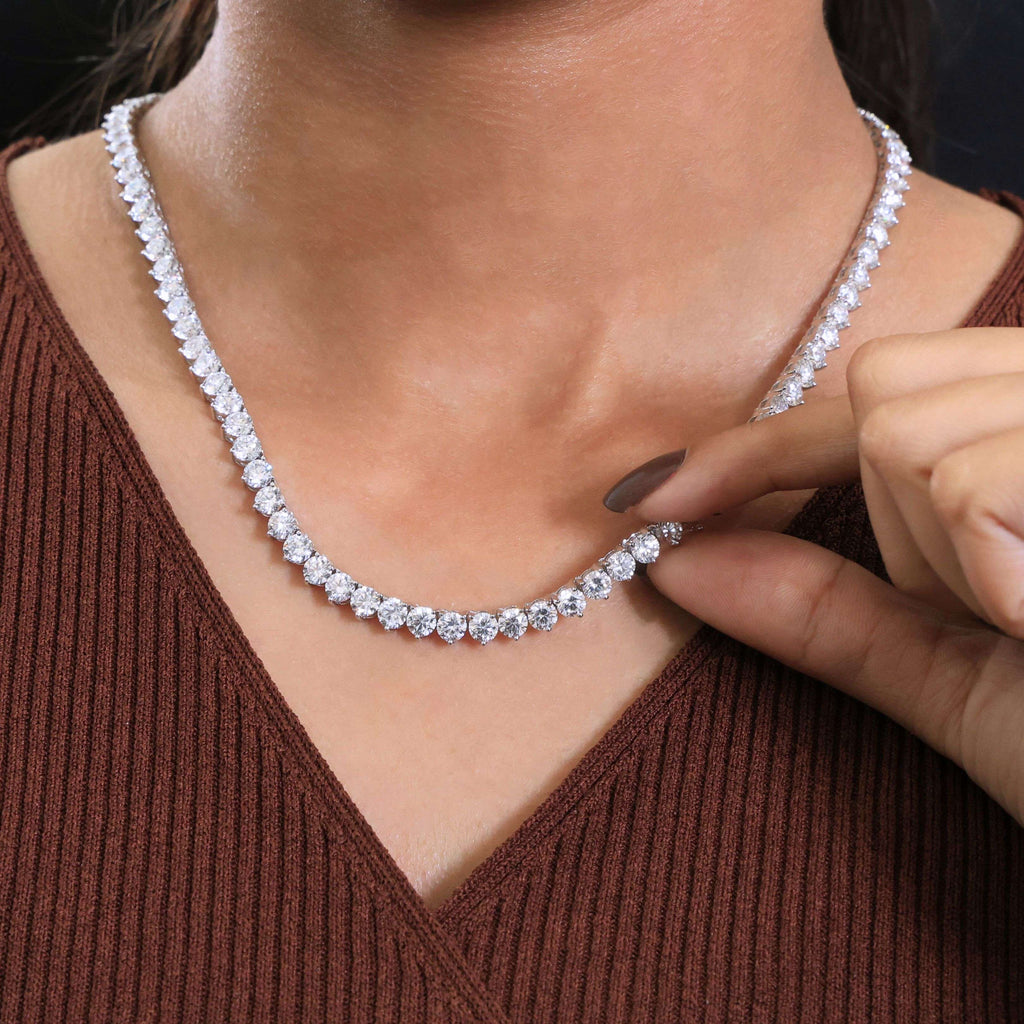 16.50 Inch Elegant Fine Tennis Necklace in 14K Solid Gold, 29.10 TCW Round Cut Lab Grown Diamonds, Anniversary Gift for Wife, Fine Jewelry