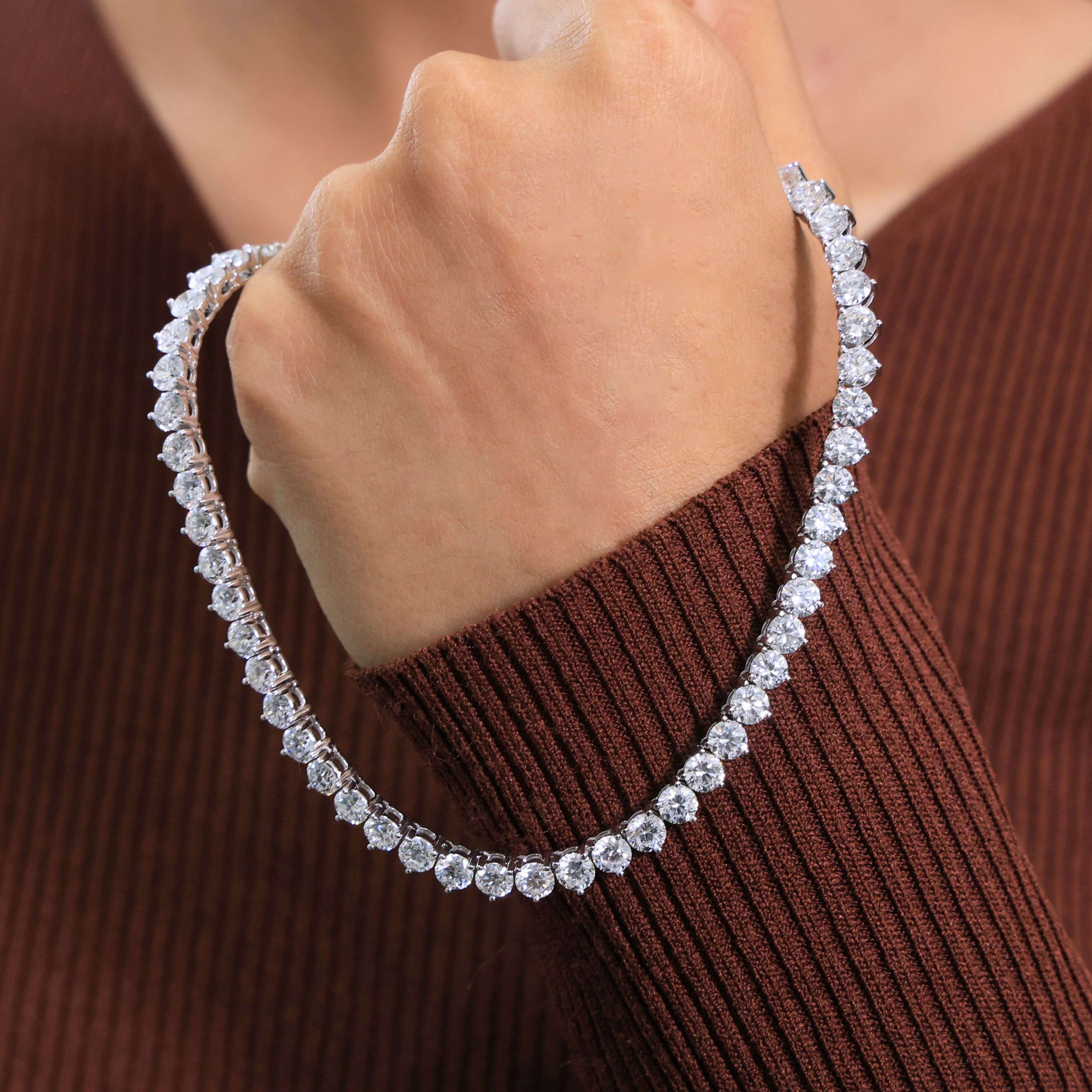 16.50 Inch Elegant Fine Tennis Necklace in 14K Solid Gold, 29.10 TCW Round Cut Lab Grown Diamonds, Anniversary Gift for Wife, Fine Jewelry