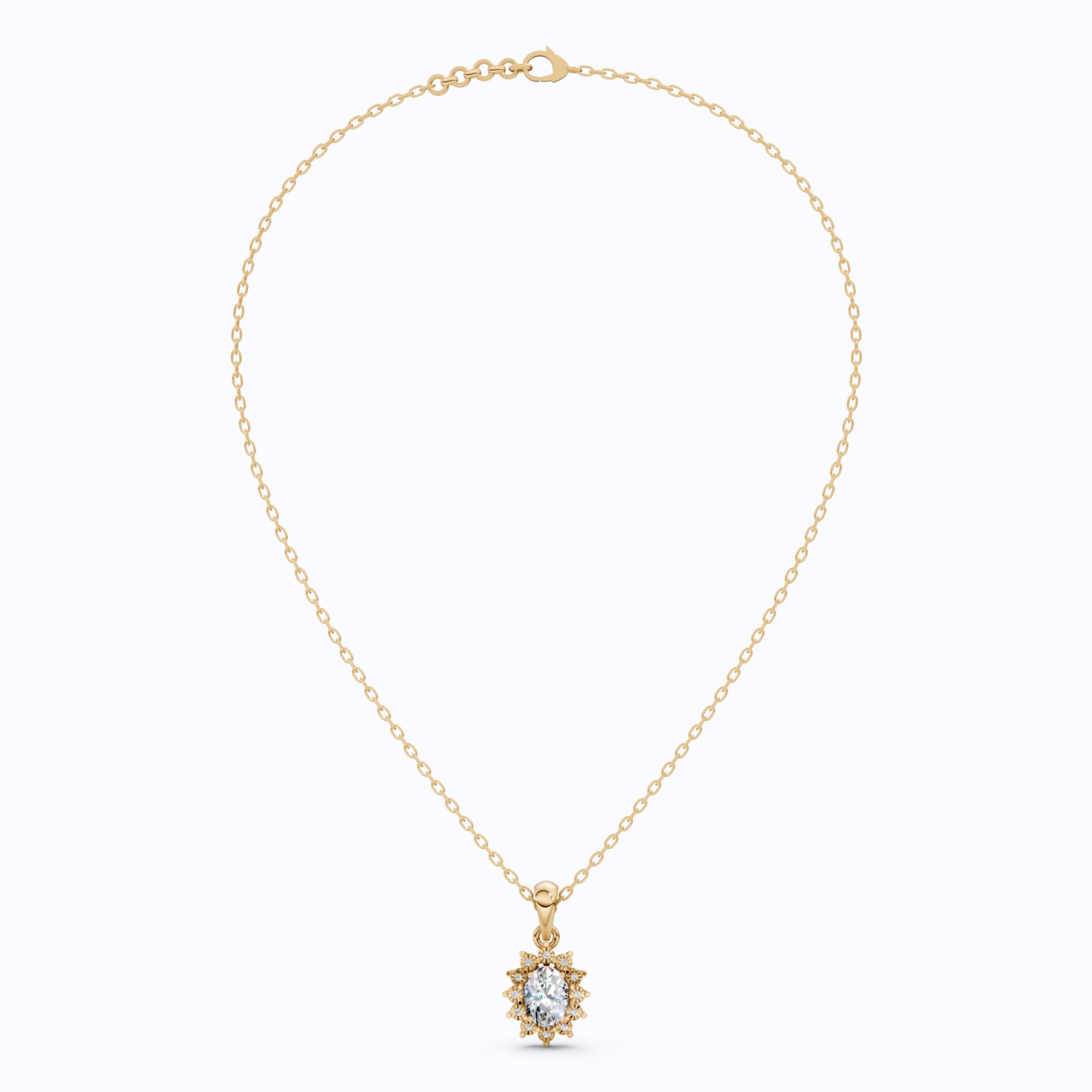 Classic Floral Halo Anniversary Pendant in 14k Gold, 0.75 CT Oval Cut Lab Grown Diamond, Bridal Jewelry, Everyday Pendant