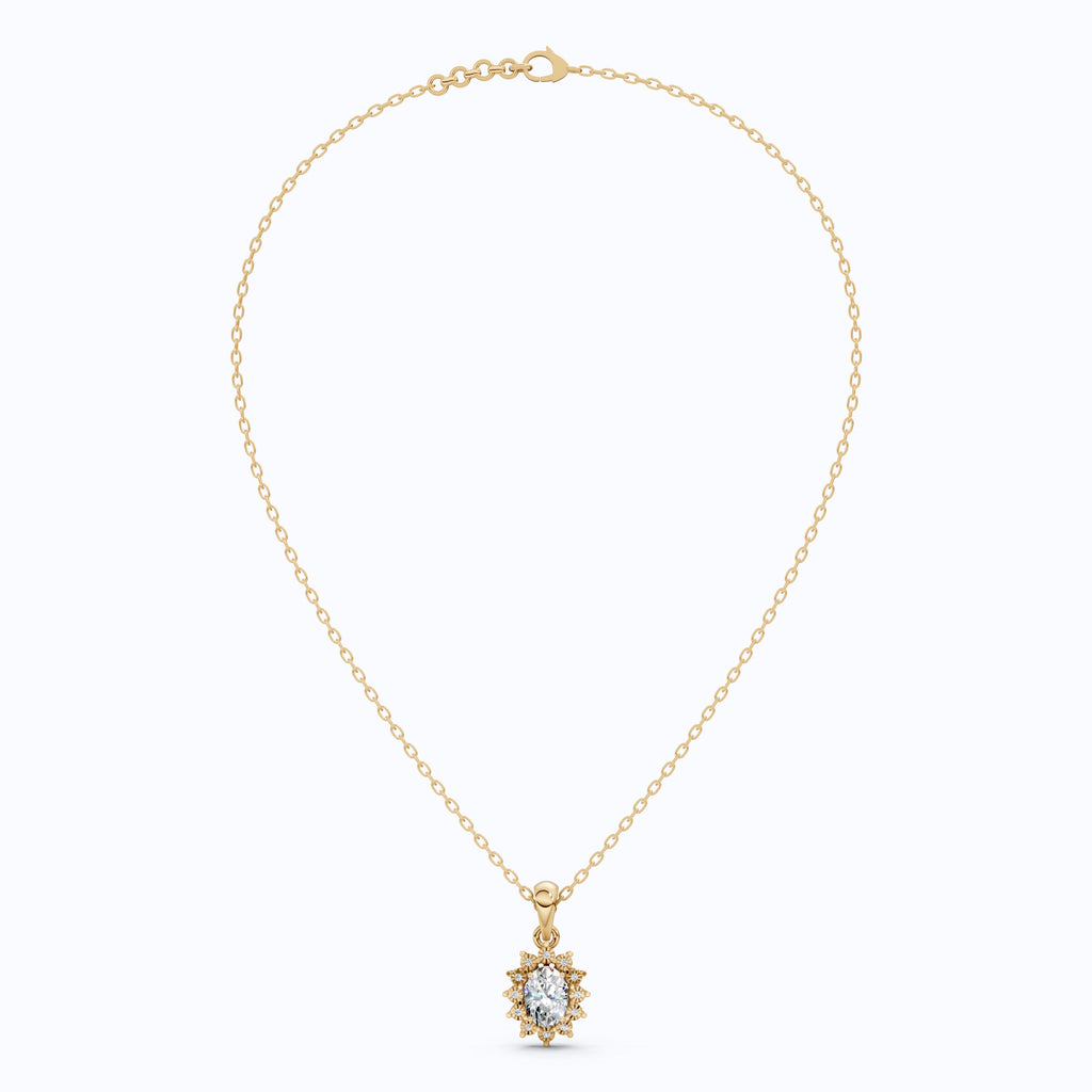 Classic Floral Halo Anniversary Pendant in 14k Gold, 0.75 CT Oval Cut Lab Grown Diamond, Bridal Jewelry, Everyday Pendant