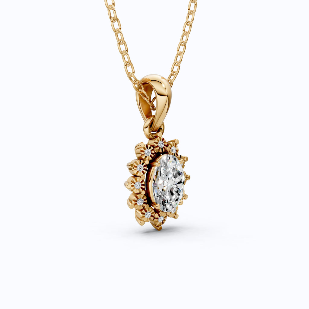 Classic Floral Halo Anniversary Pendant in 14k Gold, 0.75 CT Oval Cut Lab Grown Diamond, Bridal Jewelry, Everyday Pendant
