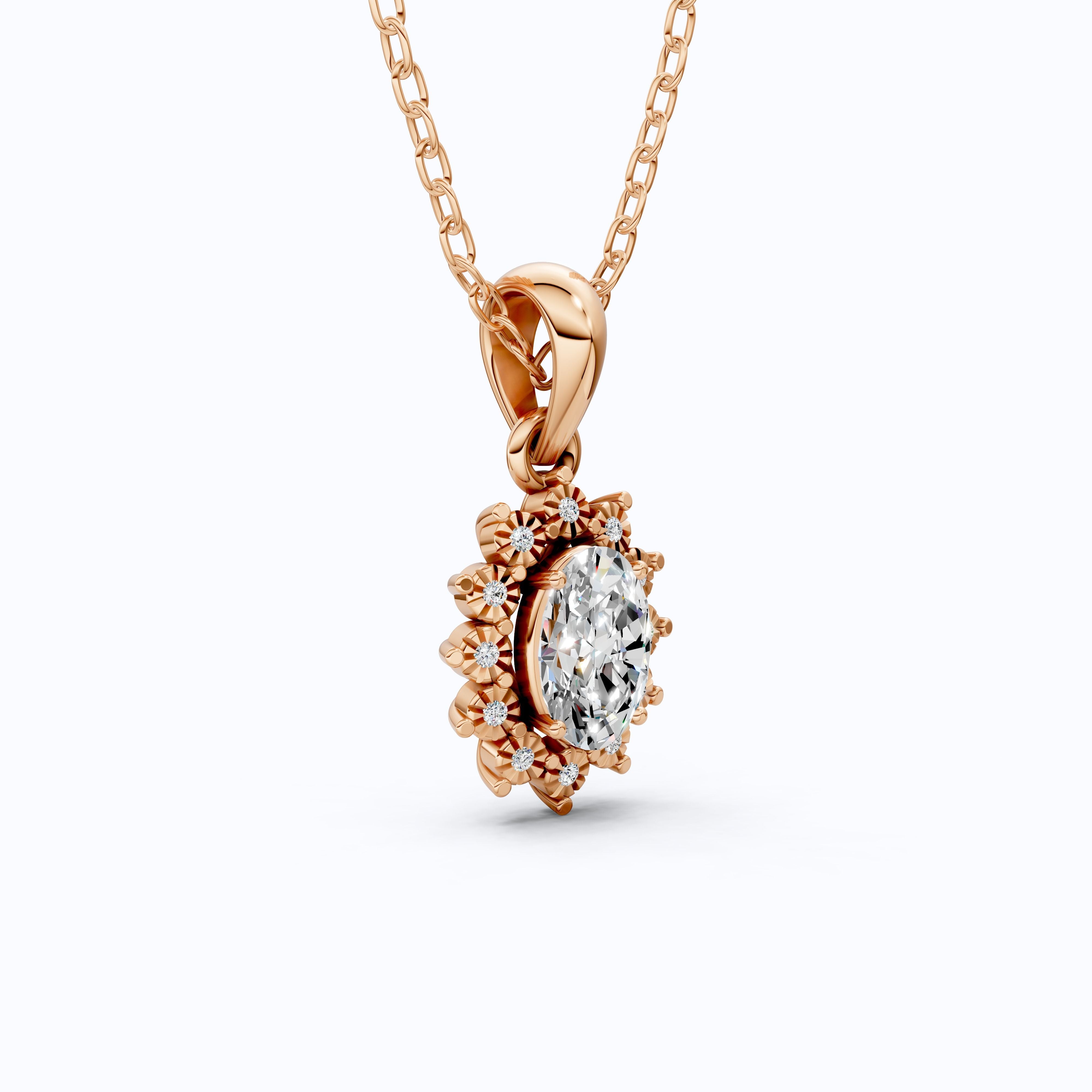 Classic Floral Halo Anniversary Pendant in 14k Gold, 0.75 CT Oval Cut Lab Grown Diamond, Bridal Jewelry, Everyday Pendant