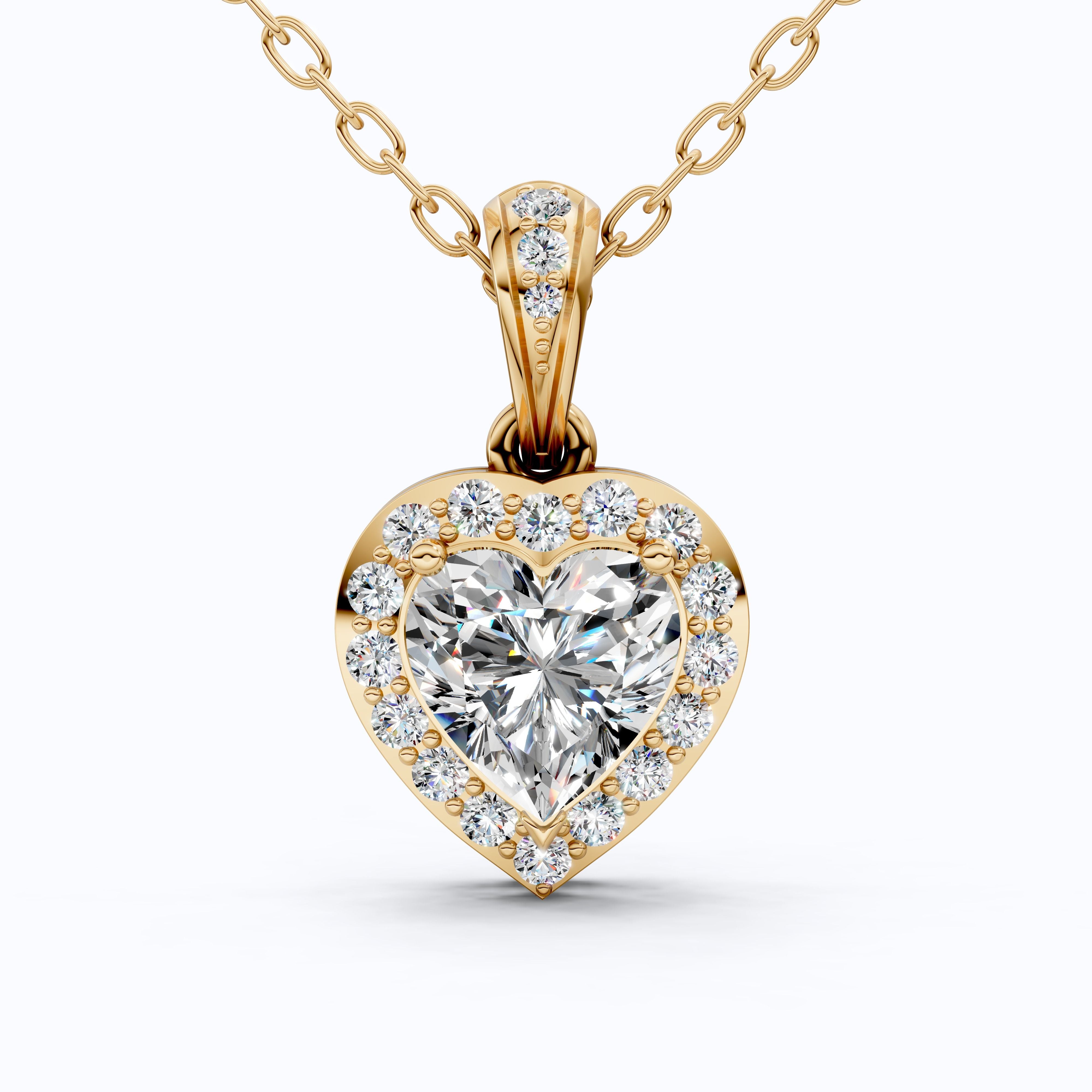 Sparkling Heart Halo Wedding Pendant in 14k Solid Gold, 1.00 CT Heart Cut Lab Grown Diamond, Bridal Jewelry, Anniversary Gift For Wife