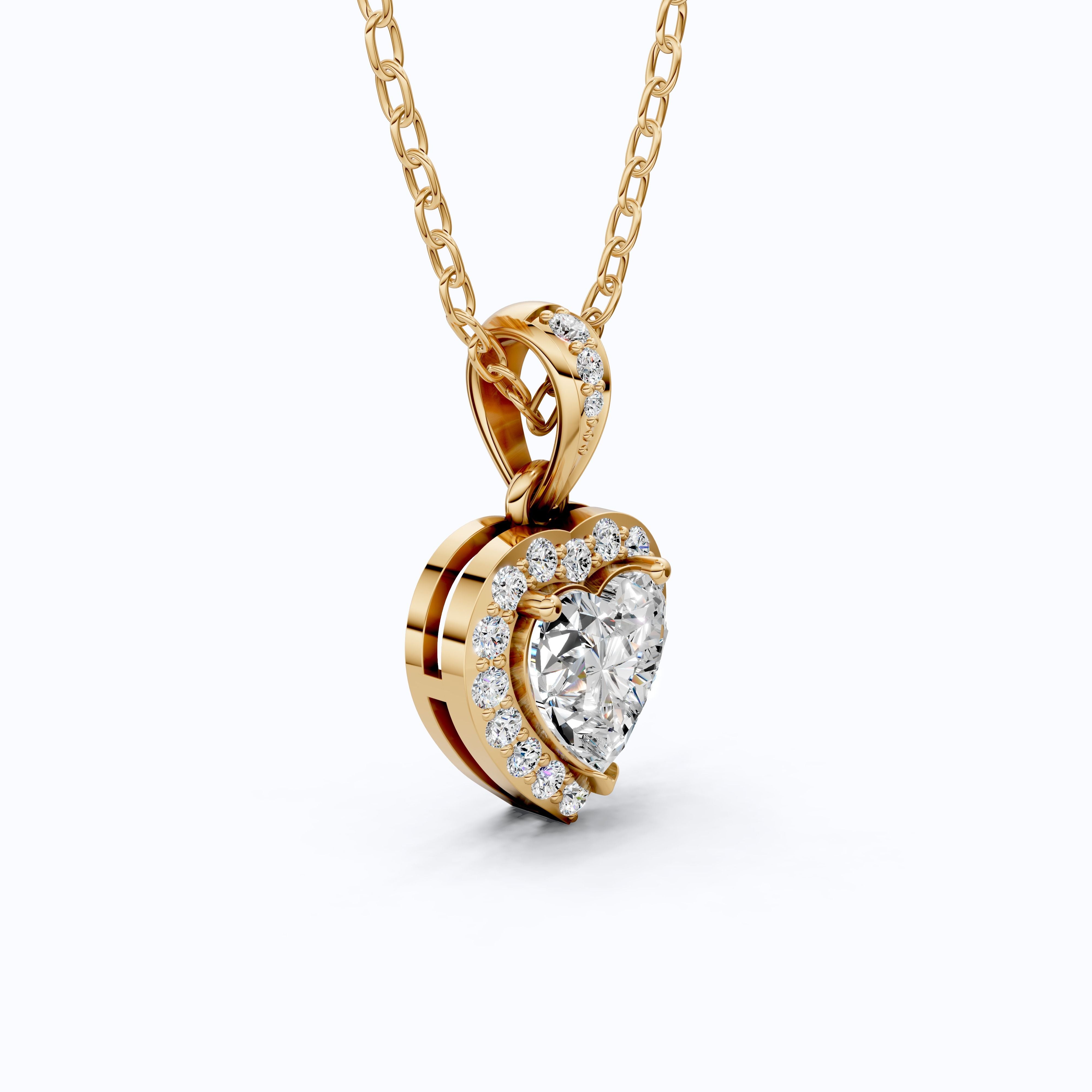 Sparkling Heart Halo Wedding Pendant in 14k Solid Gold, 1.00 CT Heart Cut Lab Grown Diamond, Bridal Jewelry, Anniversary Gift For Wife