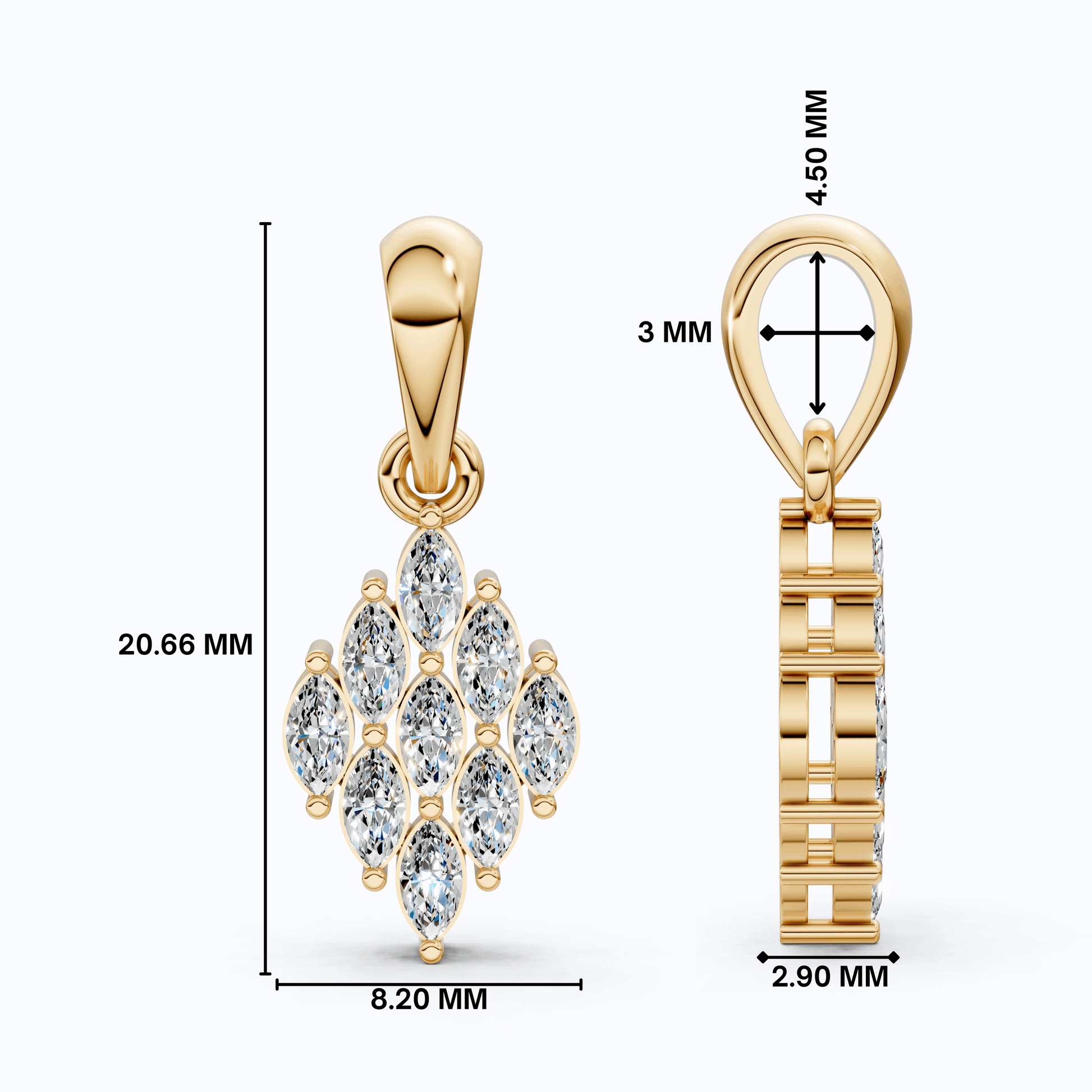 Vintage-Inspired Marquise Diamond Cluster Pendant in 14k Solid Gold, 0.58 TCW Marquise Cut Lab Grown Diamonds, Bridal Jewelry Gift, Everyday Pendant