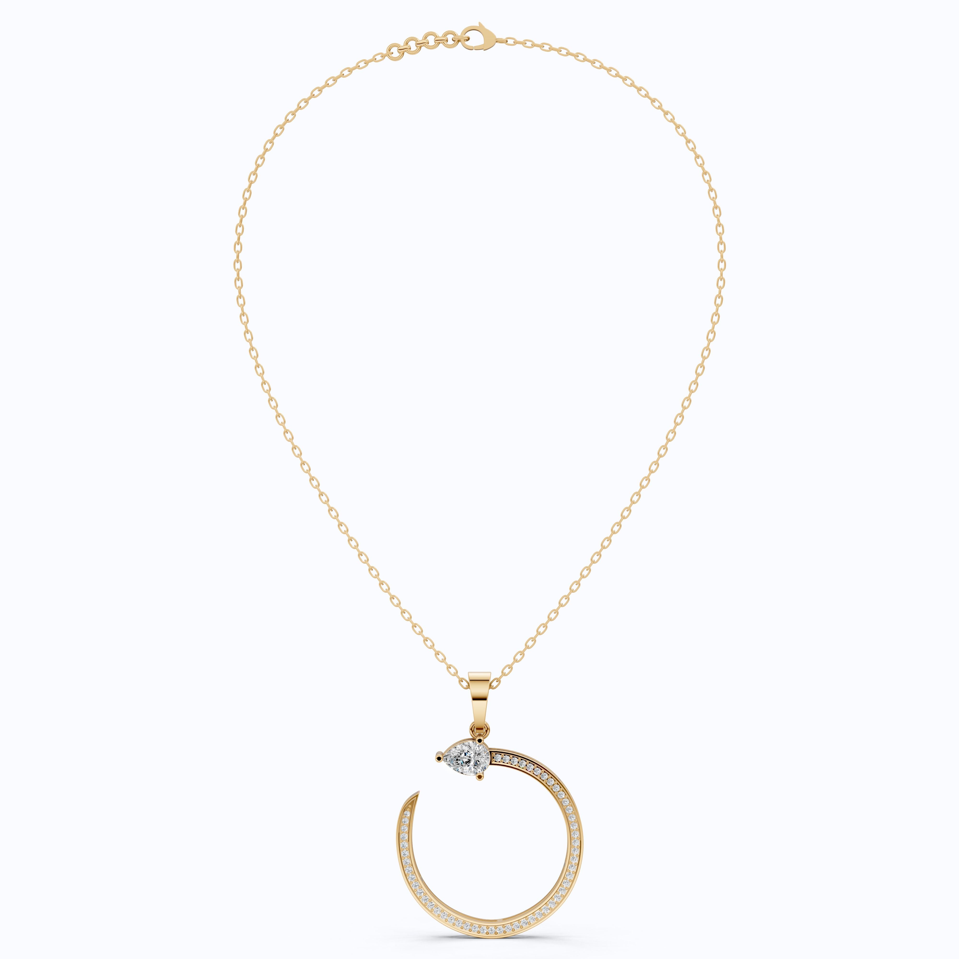 Pear Pave Circle Diamond Pendant in 14K Solid Gold, 0.96 TCW Pear/Round Cut Lab Diamonds, Lifeline Symbol Pendant, Birthday Gift for Her
