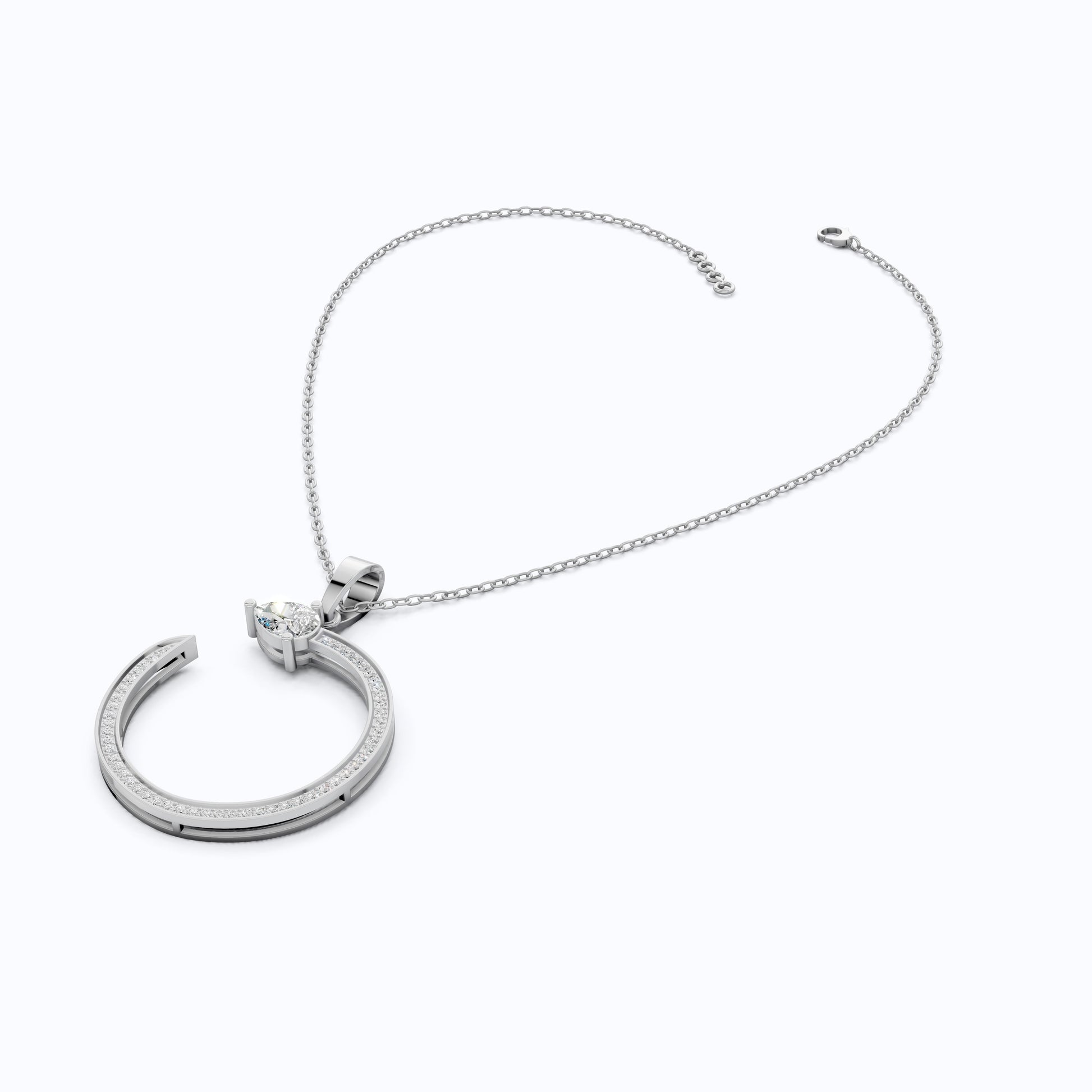 Pear Pave Circle Diamond Pendant in 14K Solid Gold, 0.96 TCW Pear/Round Cut Lab Diamonds, Lifeline Symbol Pendant, Birthday Gift for Her