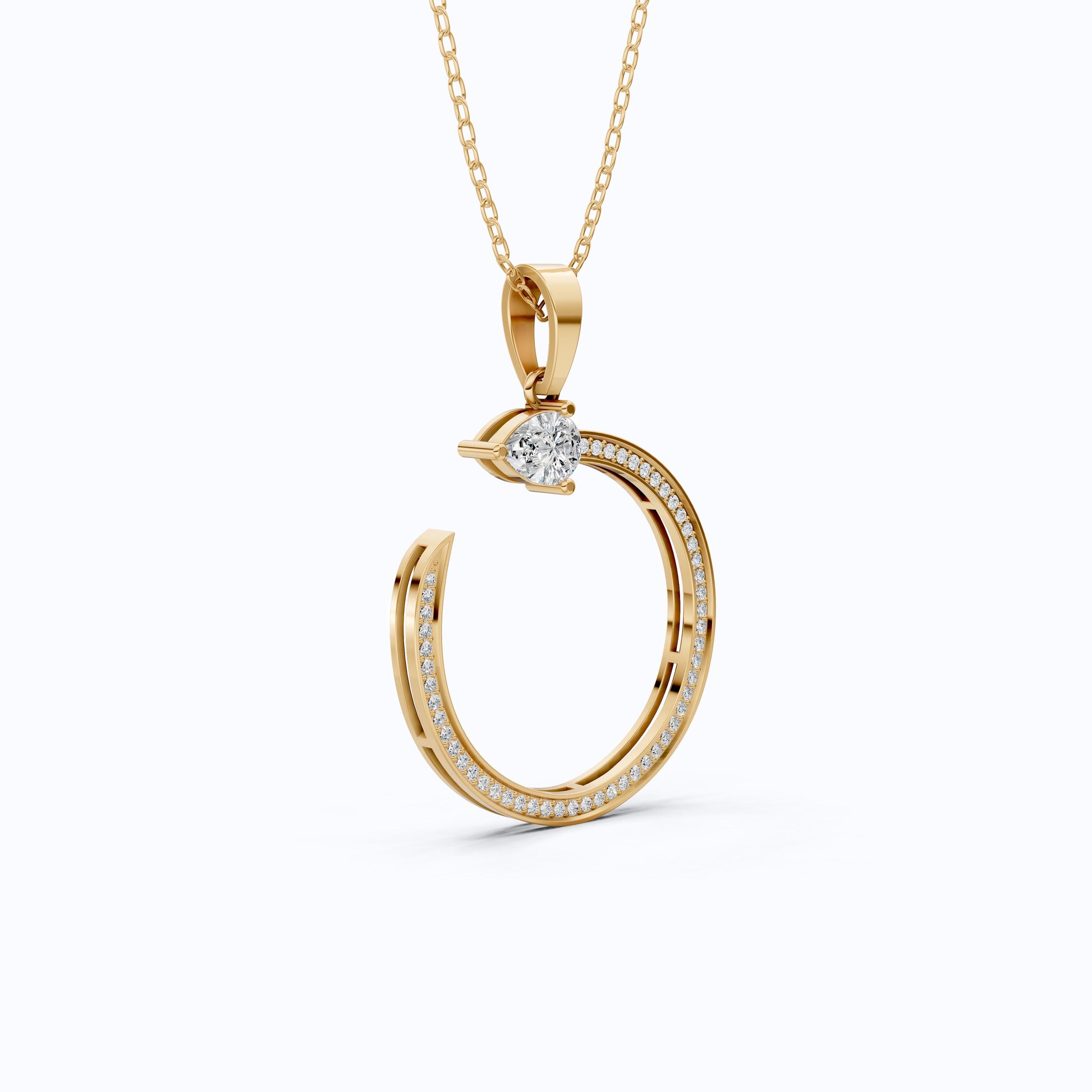 Pear Pave Circle Diamond Pendant in 14K Solid Gold, 0.96 TCW Pear/Round Cut Lab Diamonds, Lifeline Symbol Pendant, Birthday Gift for Her