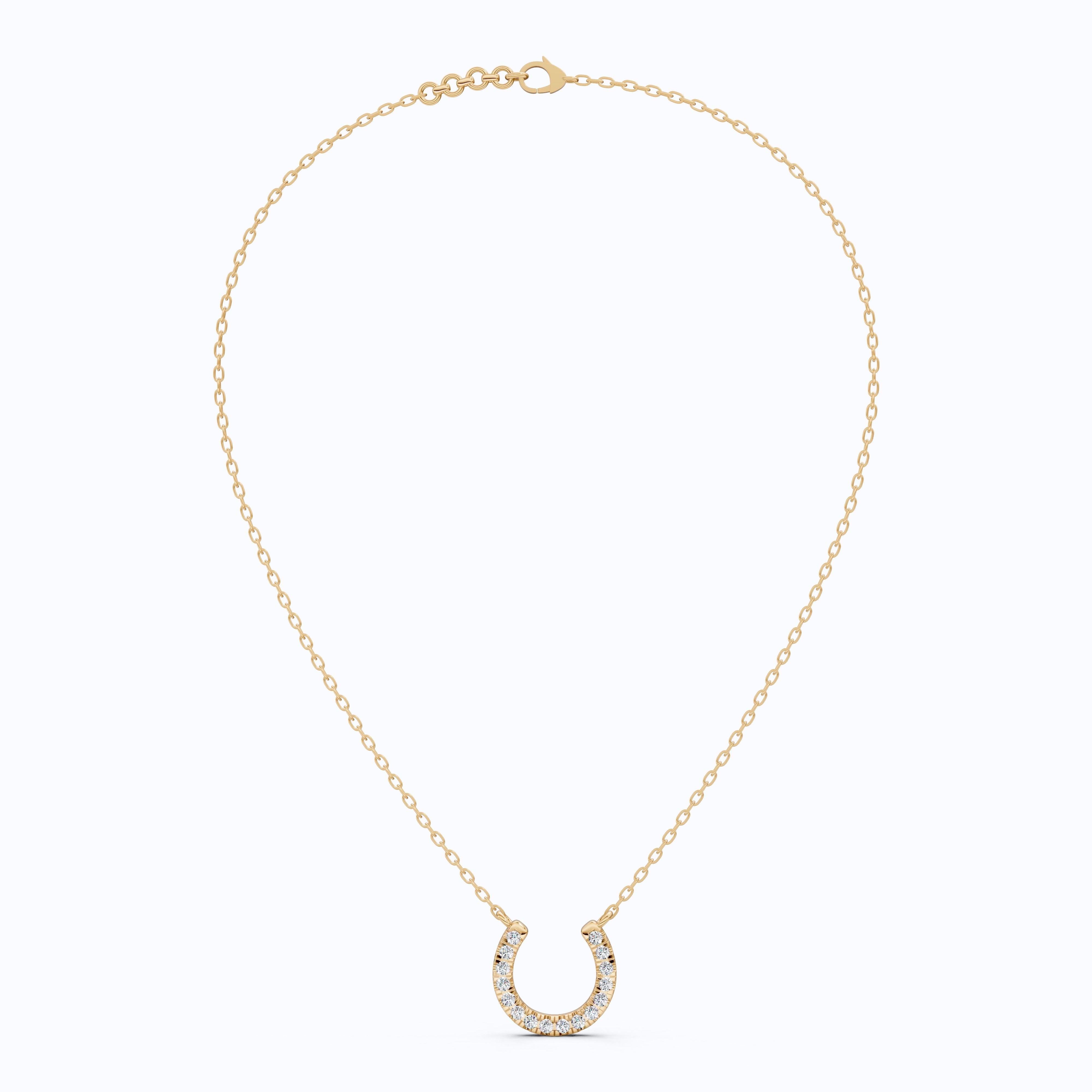 Pavé Lucky Charm Horseshoe Diamond Pendant Necklace in 14k Solid Gold, 0.29 TCW Round Cut Lab Diamonds, Birthday Gift for Her, Bridal Jewelry