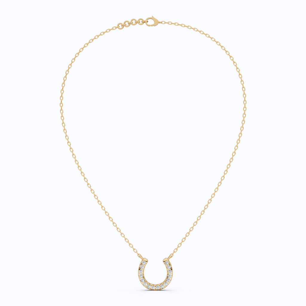 Pavé Lucky Charm Horseshoe Diamond Pendant Necklace in 14k Solid Gold, 0.29 TCW Round Cut Lab Diamonds, Birthday Gift for Her, Bridal Jewelry