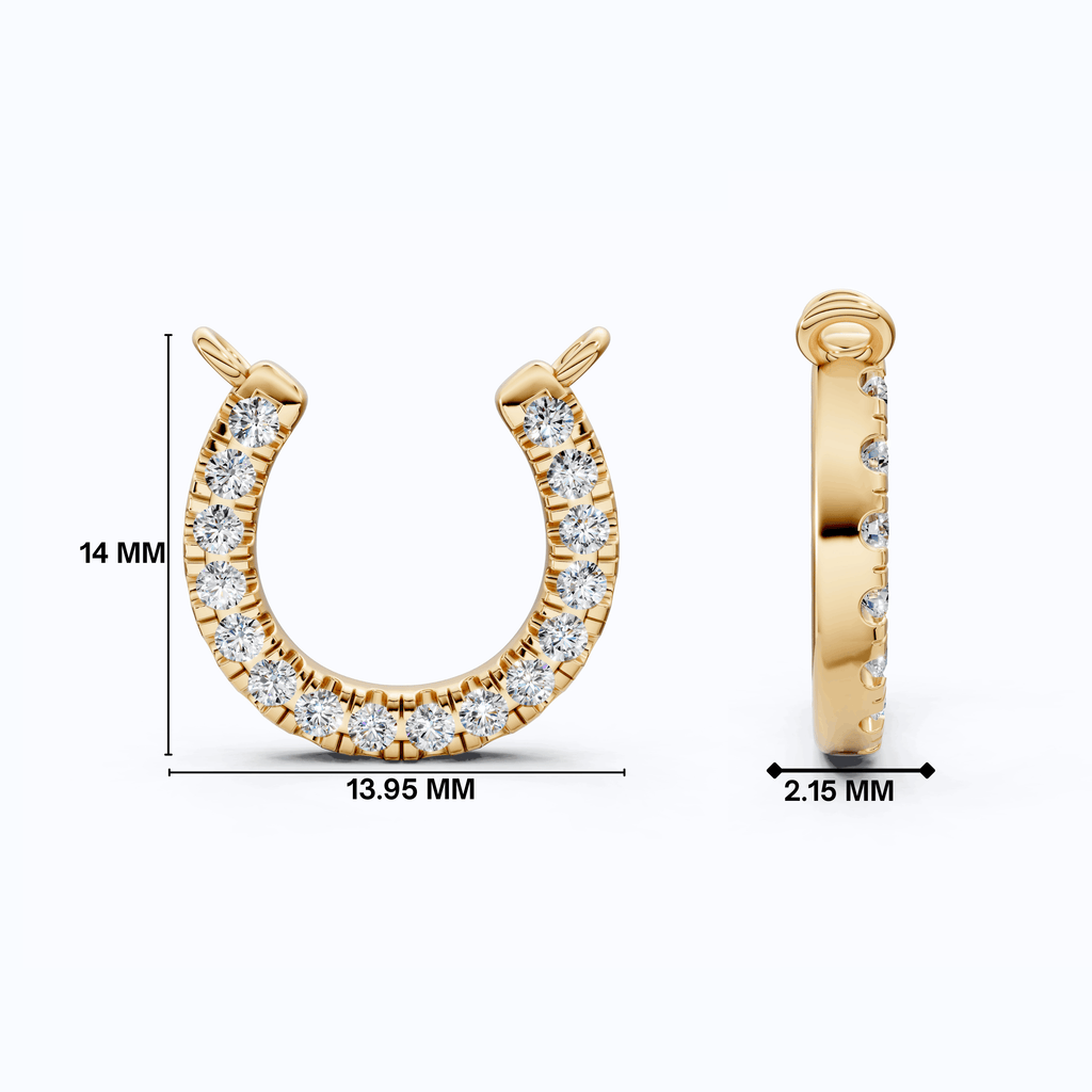 Pavé Lucky Charm Horseshoe Diamond Pendant Necklace in 14k Solid Gold, 0.29 TCW Round Cut Lab Diamonds, Birthday Gift for Her, Bridal Jewelry