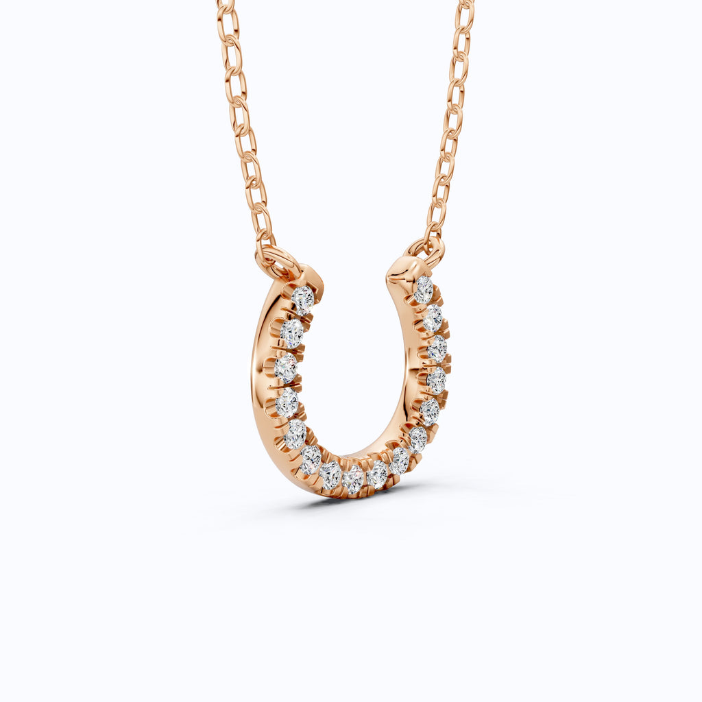 Pavé Lucky Charm Horseshoe Diamond Pendant Necklace in 14k Solid Gold, 0.29 TCW Round Cut Lab Diamonds, Birthday Gift for Her, Bridal Jewelry