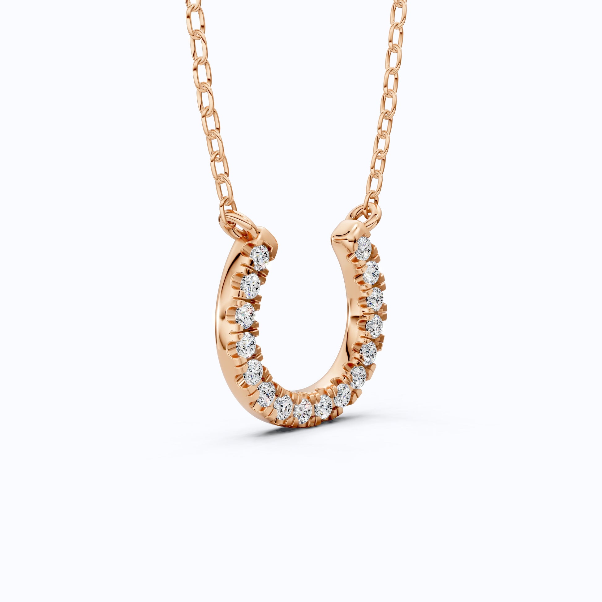 Pavé Lucky Charm Horseshoe Diamond Pendant Necklace in 14k Solid Gold, 0.29 TCW Round Cut Lab Diamonds, Birthday Gift for Her, Bridal Jewelry