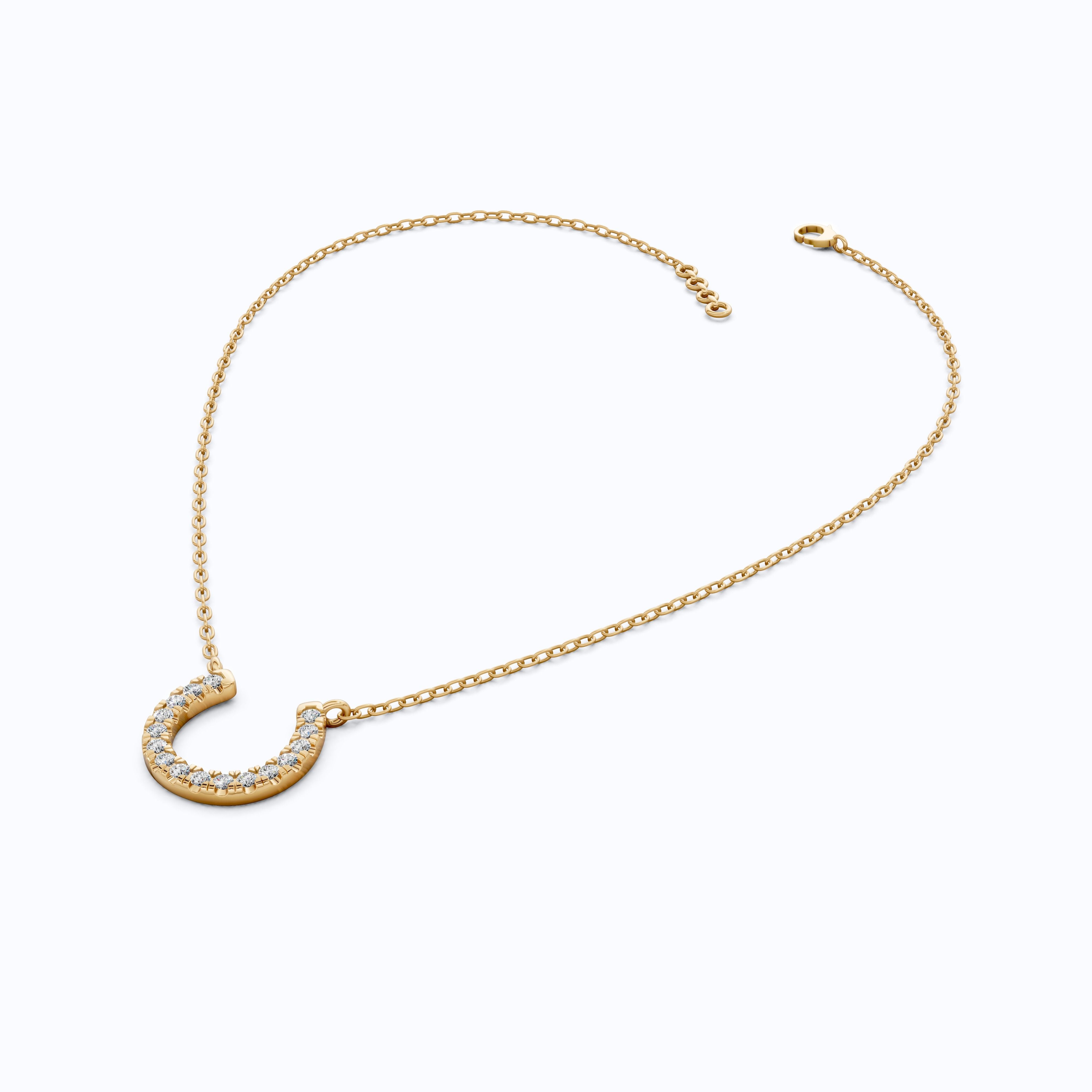 Pavé Lucky Charm Horseshoe Diamond Pendant Necklace in 14k Solid Gold, 0.29 TCW Round Cut Lab Diamonds, Birthday Gift for Her, Bridal Jewelry