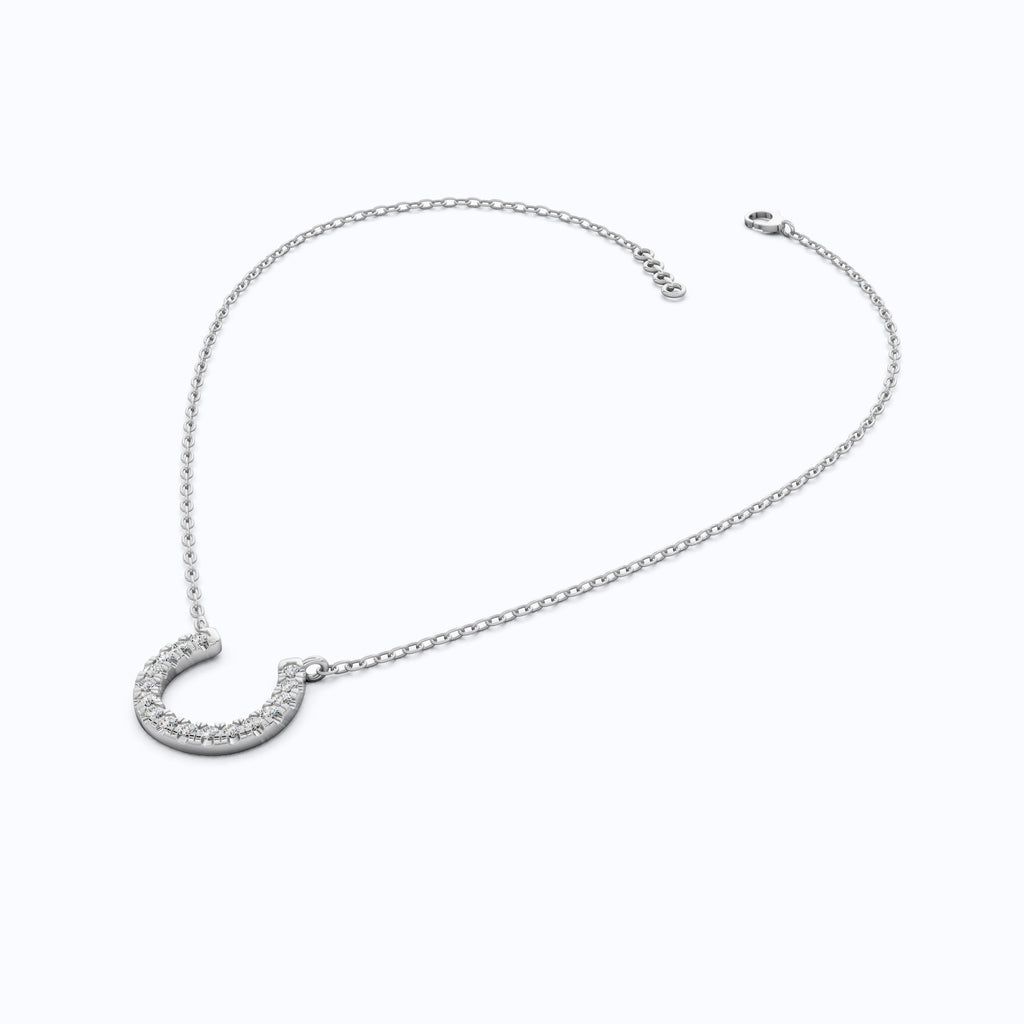 Pavé Lucky Charm Horseshoe Diamond Pendant Necklace in 14k Solid Gold, 0.29 TCW Round Cut Lab Diamonds, Birthday Gift for Her, Bridal Jewelry