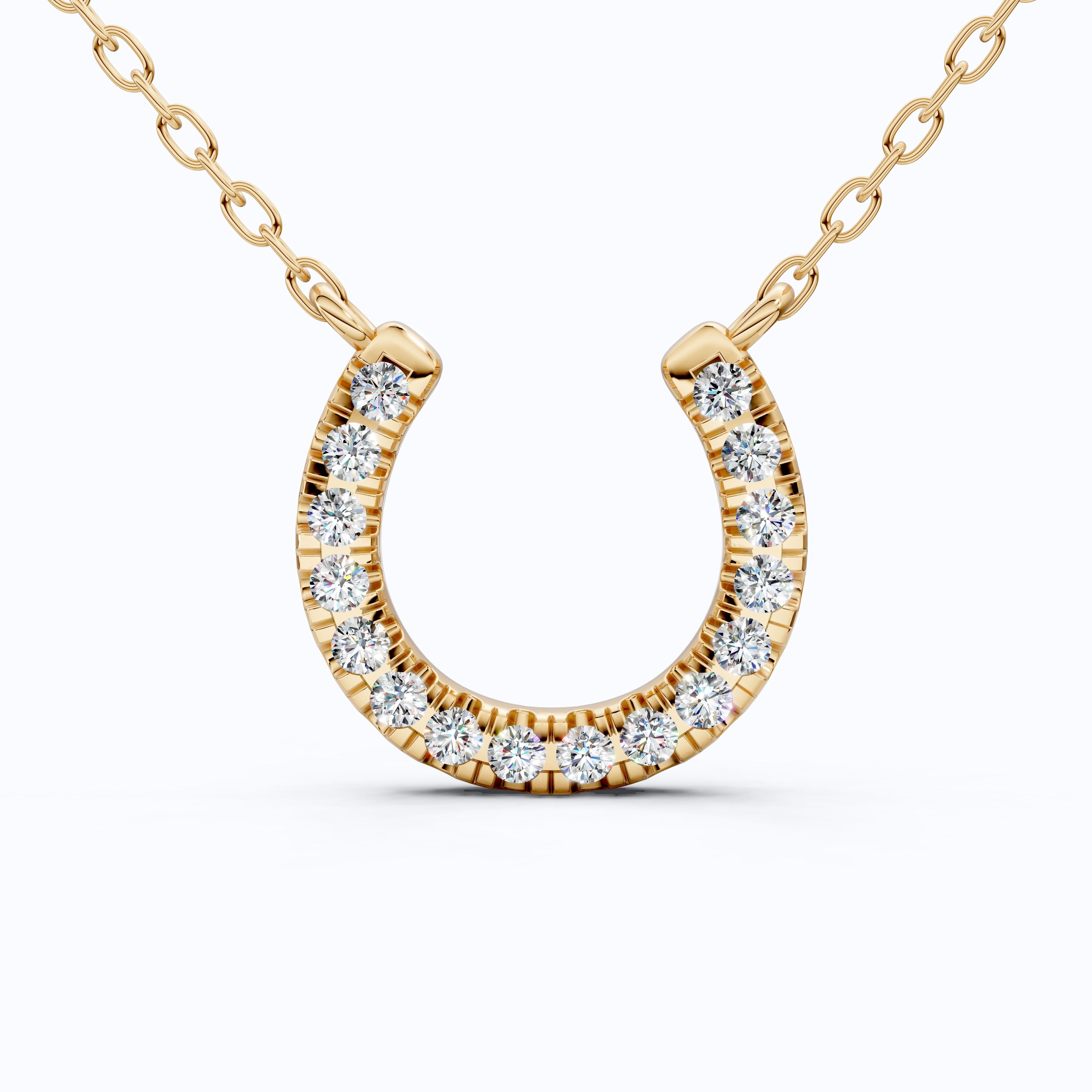 Pavé Lucky Charm Horseshoe Diamond Pendant Necklace in 14k Solid Gold, 0.29 TCW Round Cut Lab Diamonds, Birthday Gift for Her, Bridal Jewelry