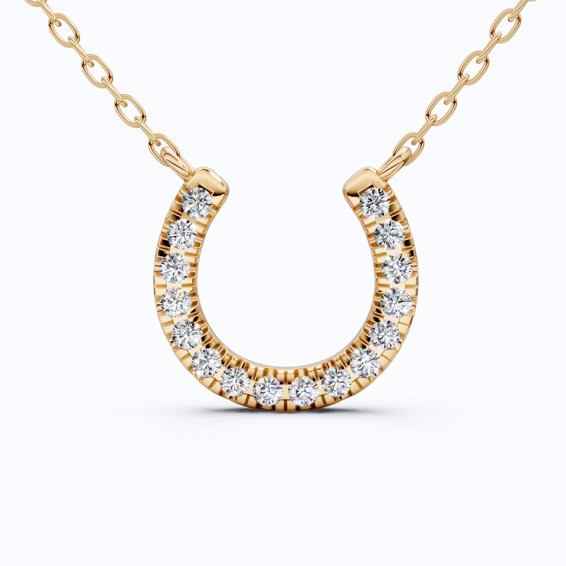 Pavé Lucky Charm Horseshoe Diamond Pendant Necklace in 14k Solid Gold, 0.29 TCW Round Cut Lab Diamonds, Birthday Gift for Her, Bridal Jewelry