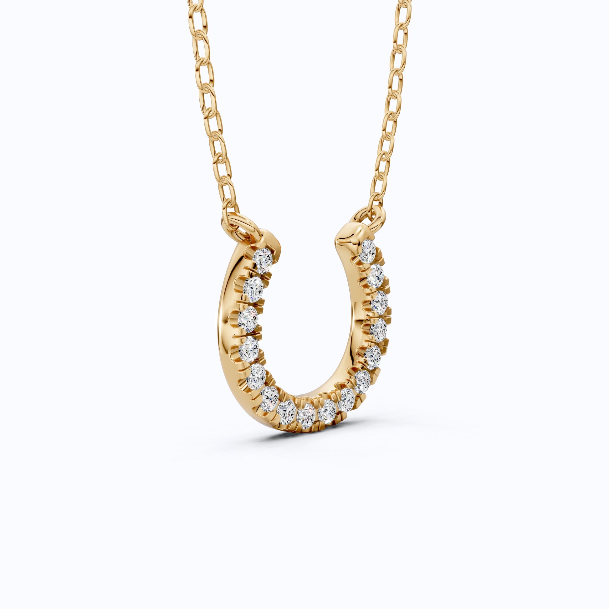 Pavé Lucky Charm Horseshoe Diamond Pendant Necklace in 14k Solid Gold, 0.29 TCW Round Cut Lab Diamonds, Birthday Gift for Her, Bridal Jewelry