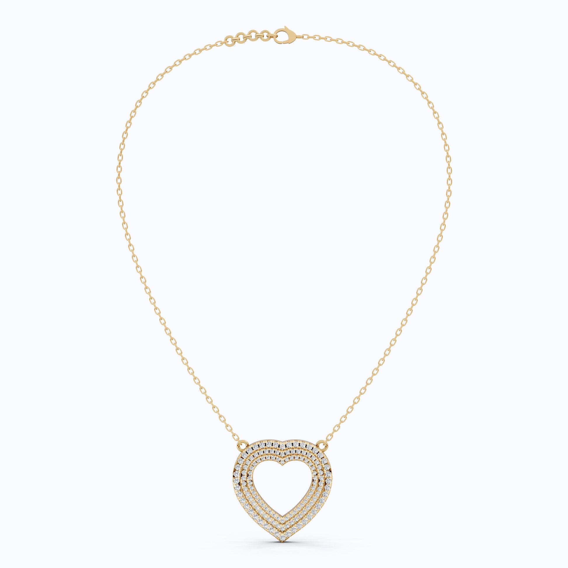 Three-Row Pavé Open Heart Pendant in 14k Solid Gold, 0.91 TCW Round Cut Lab Grown Diamonds, Anniversary Gift for Her, Handmade Jewelry