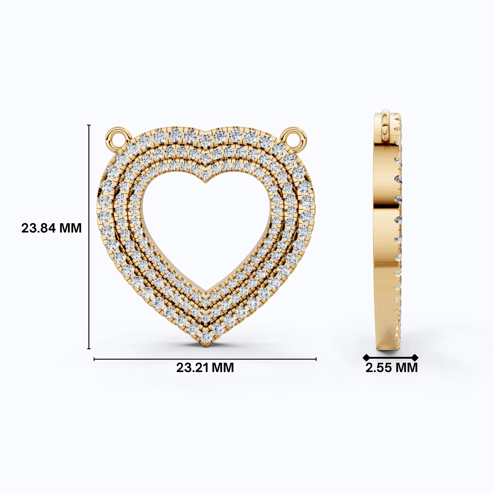 Three-Row Pavé Open Heart Pendant in 14k Solid Gold, 0.91 TCW Round Cut Lab Grown Diamonds, Anniversary Gift for Her, Handmade Jewelry