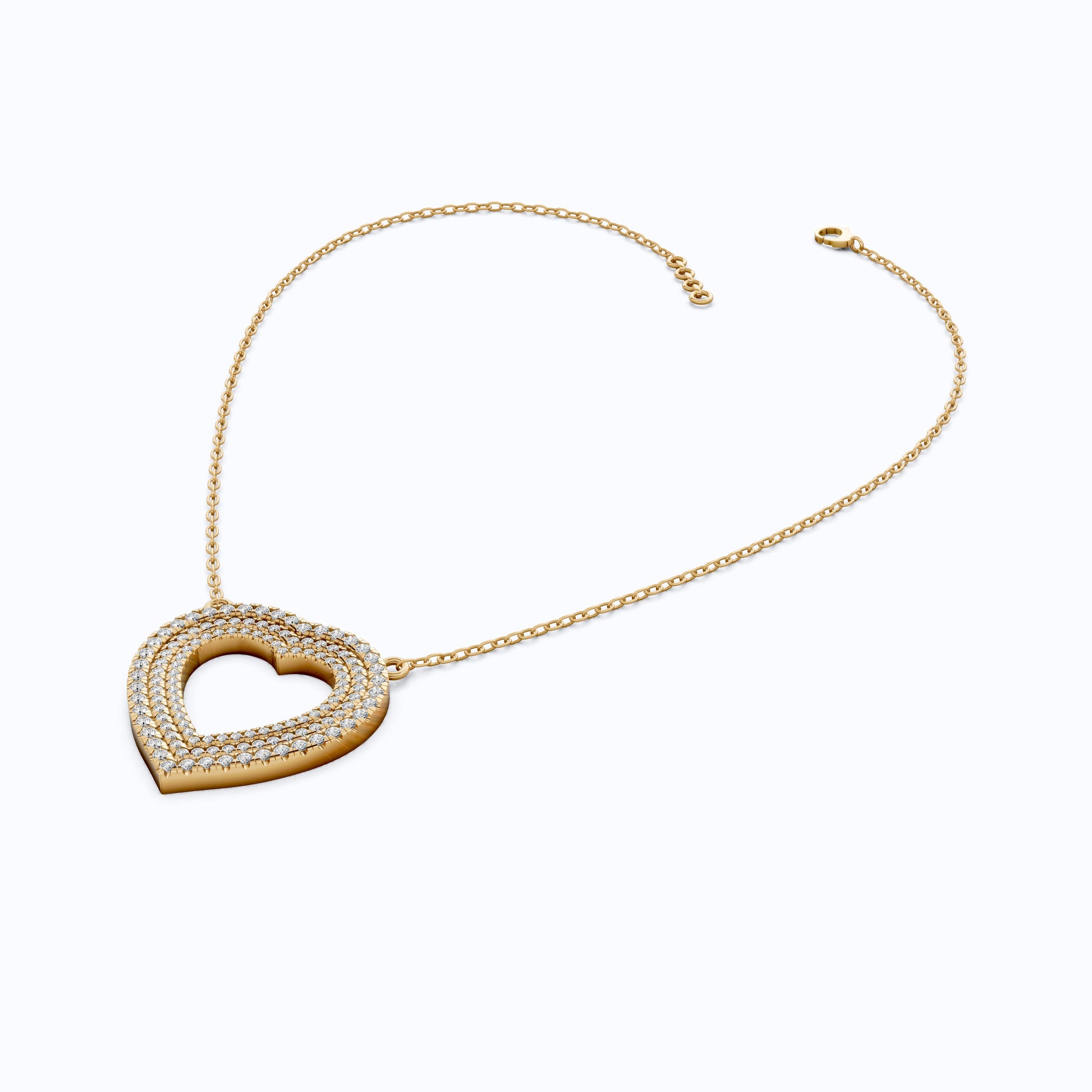 Three-Row Pavé Open Heart Pendant in 14k Solid Gold, 0.91 TCW Round Cut Lab Grown Diamonds, Anniversary Gift for Her, Handmade Jewelry