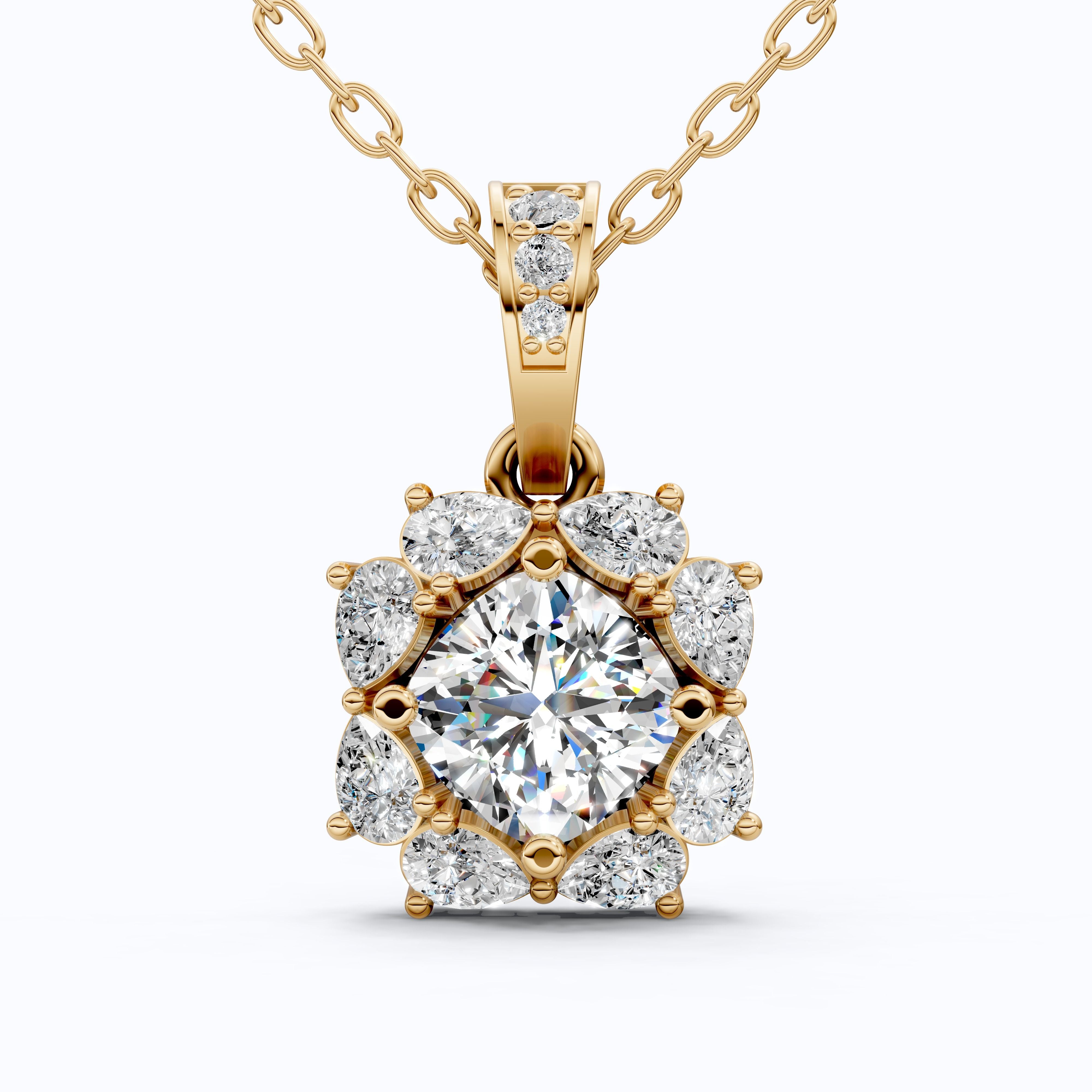 Unique Floral Cluster Diamond Pendant in 14k Solid Gold, 1.00 CT Cushion Cut Lab Grown Diamond, Gift for Her, Bridal Jewelry, Wedding Jewelry