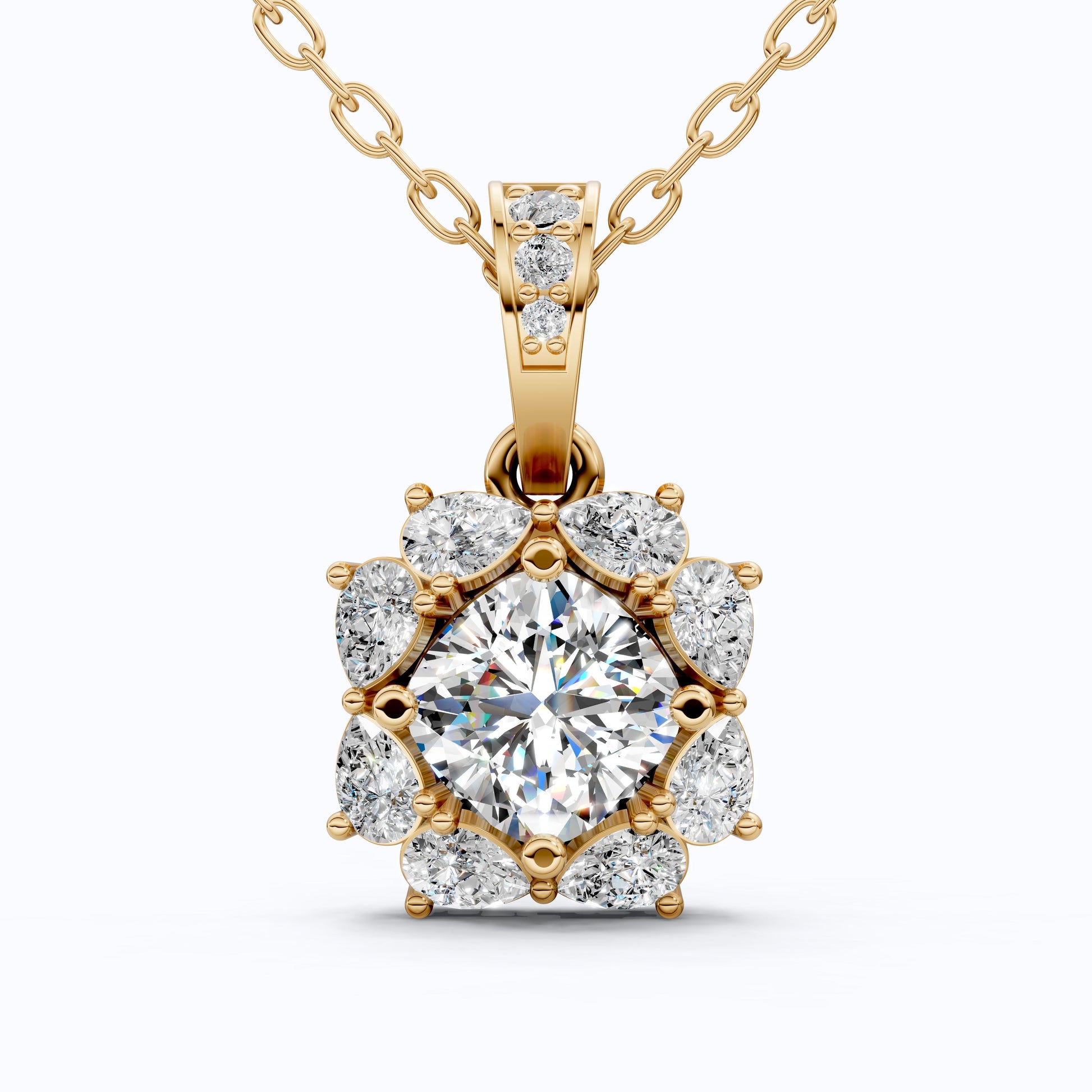 Unique Floral Cluster Diamond Pendant in 14k Solid Gold, 1.00 CT Cushion Cut Lab Grown Diamond, Gift for Her, Bridal Jewelry, Wedding Jewelry